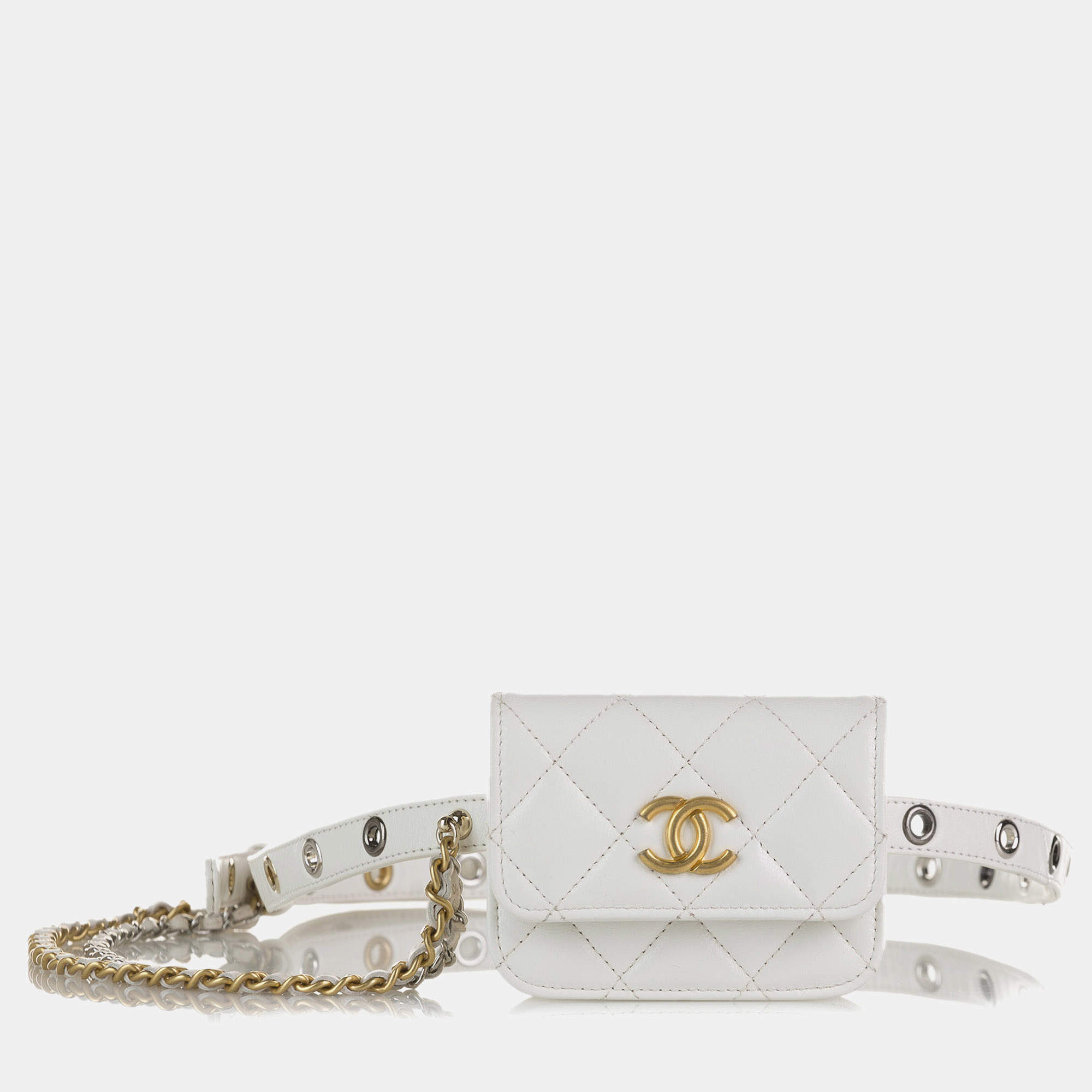 Pre Owned Chanel White Punk Chain Leather Belt Bag