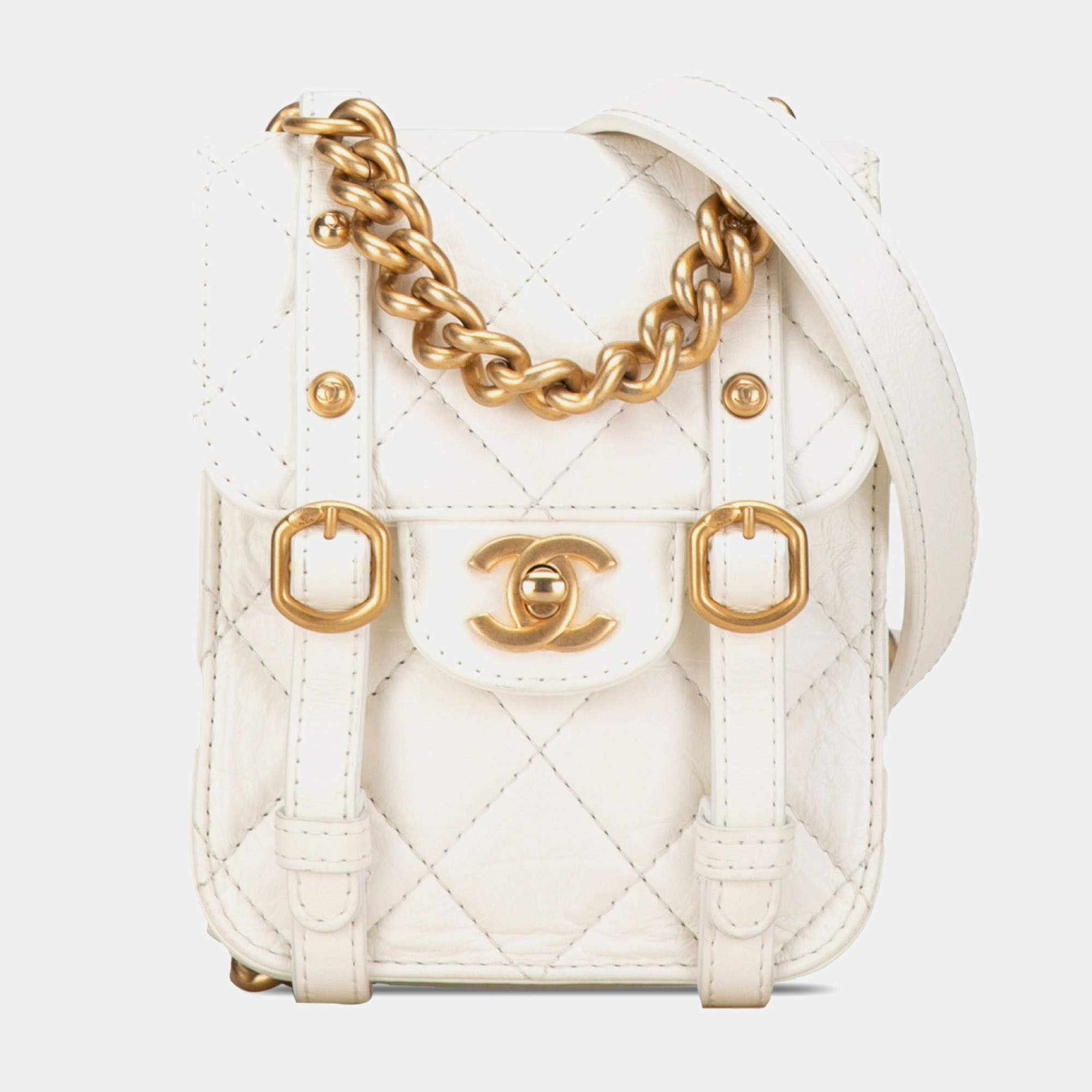 مملوكة مسبقًا Chanel White Mini Aged Calfskin City School Flap