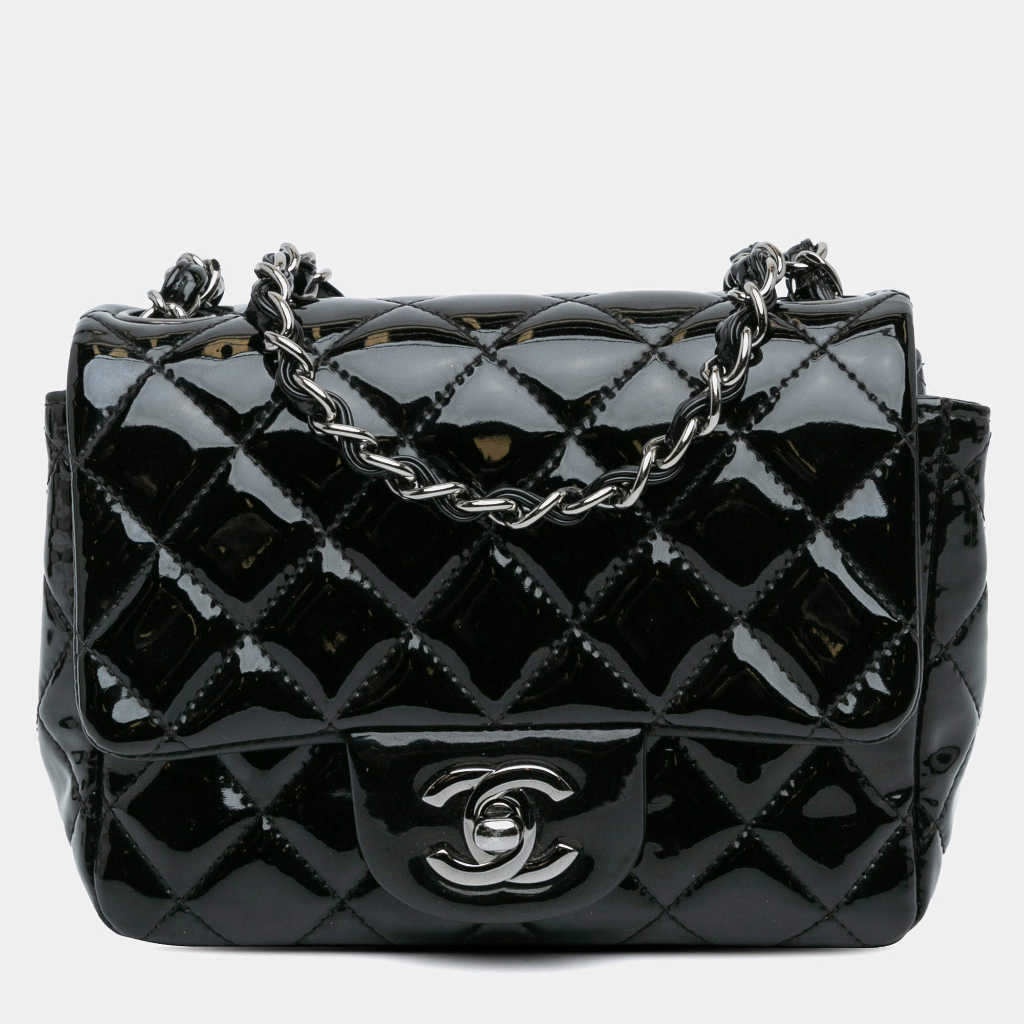 Pre Owned Chanel Black Mini Square Classic Patent Single Flap