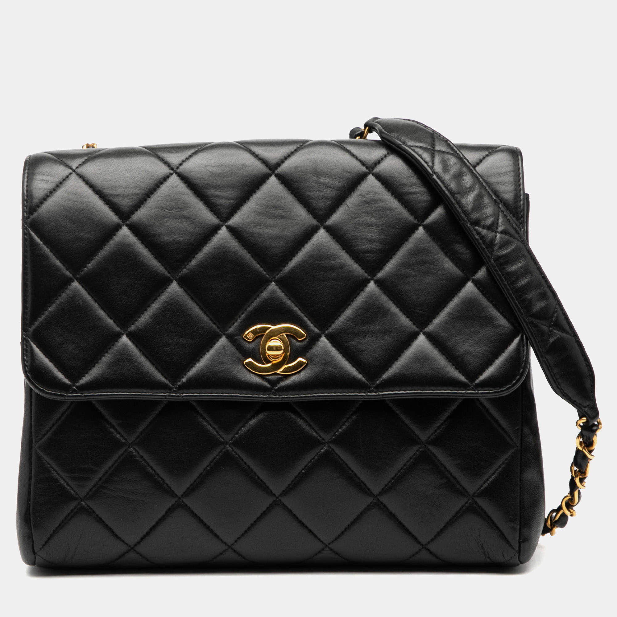 مملوكة مسبقًا Chanel Black Small Square Lambskin Straight Single Flap