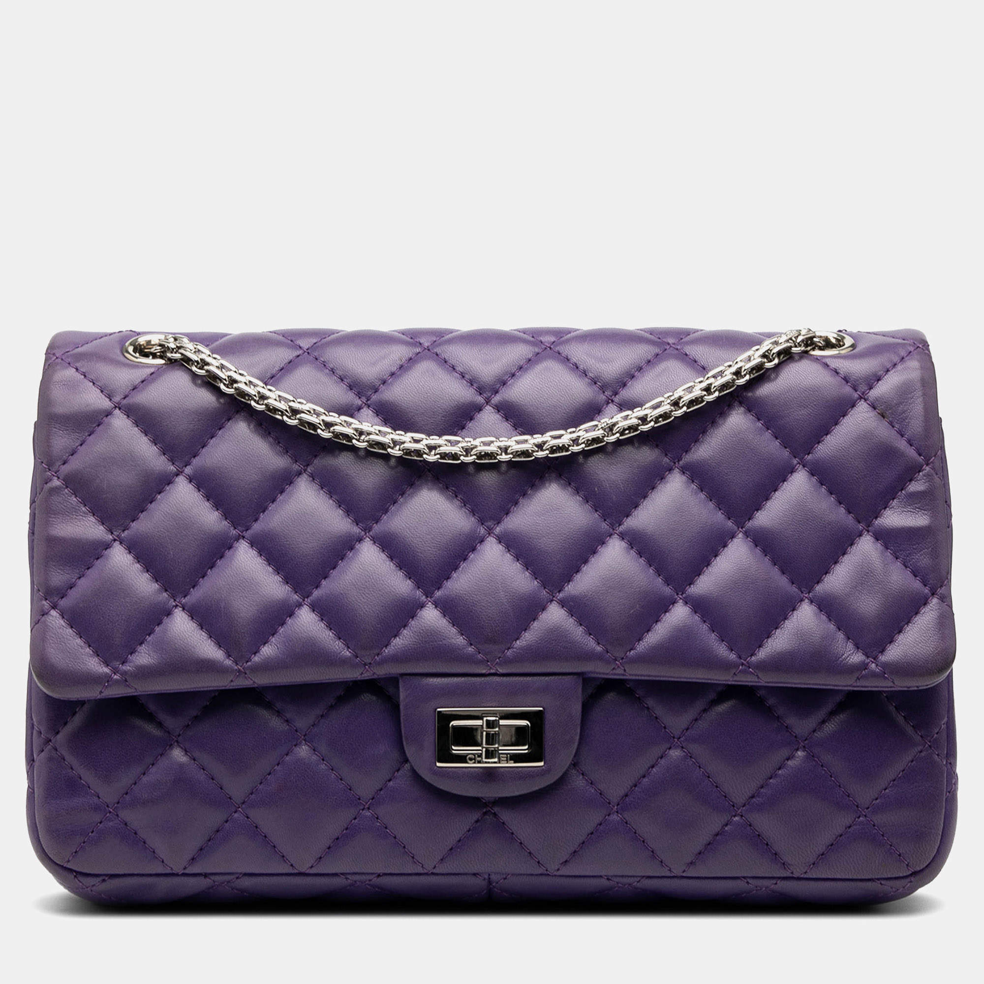 Pre Owned Chanel Purple Quilted Lambskin Reissue 2.55 Double Flap 226