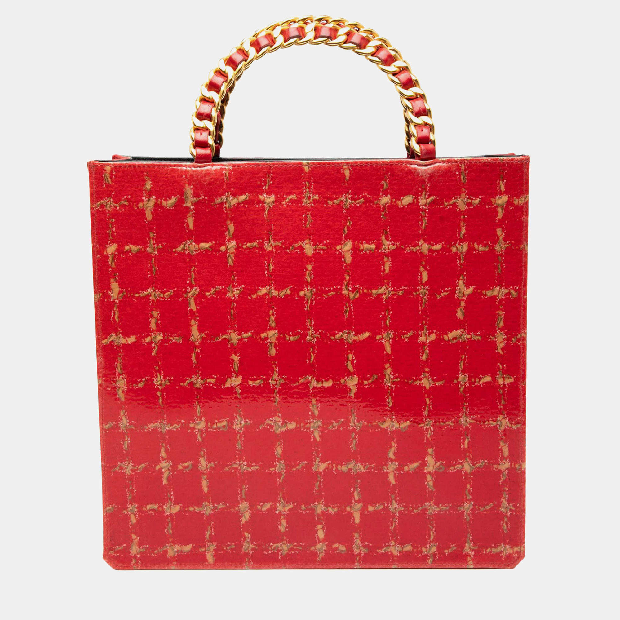 مملوكة مسبقًا حقيبة يد شانيل شوكولاتة بار حمراء براءة طبعة تويد