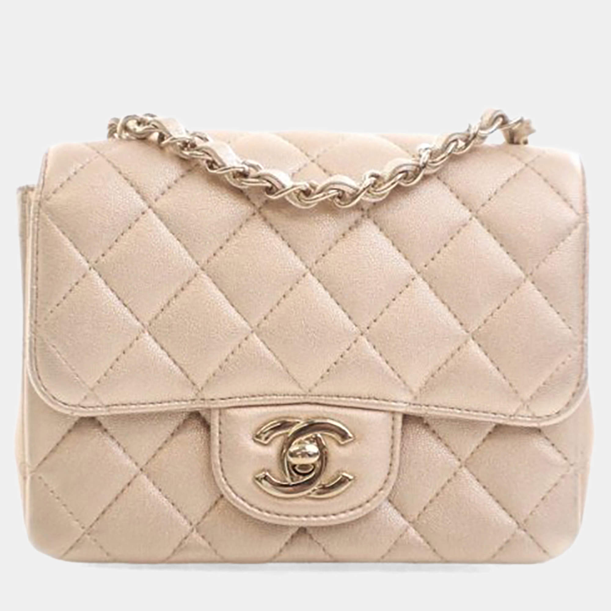 Pre Owned Chanel Mini Lambskin Square Classic Flap Bag