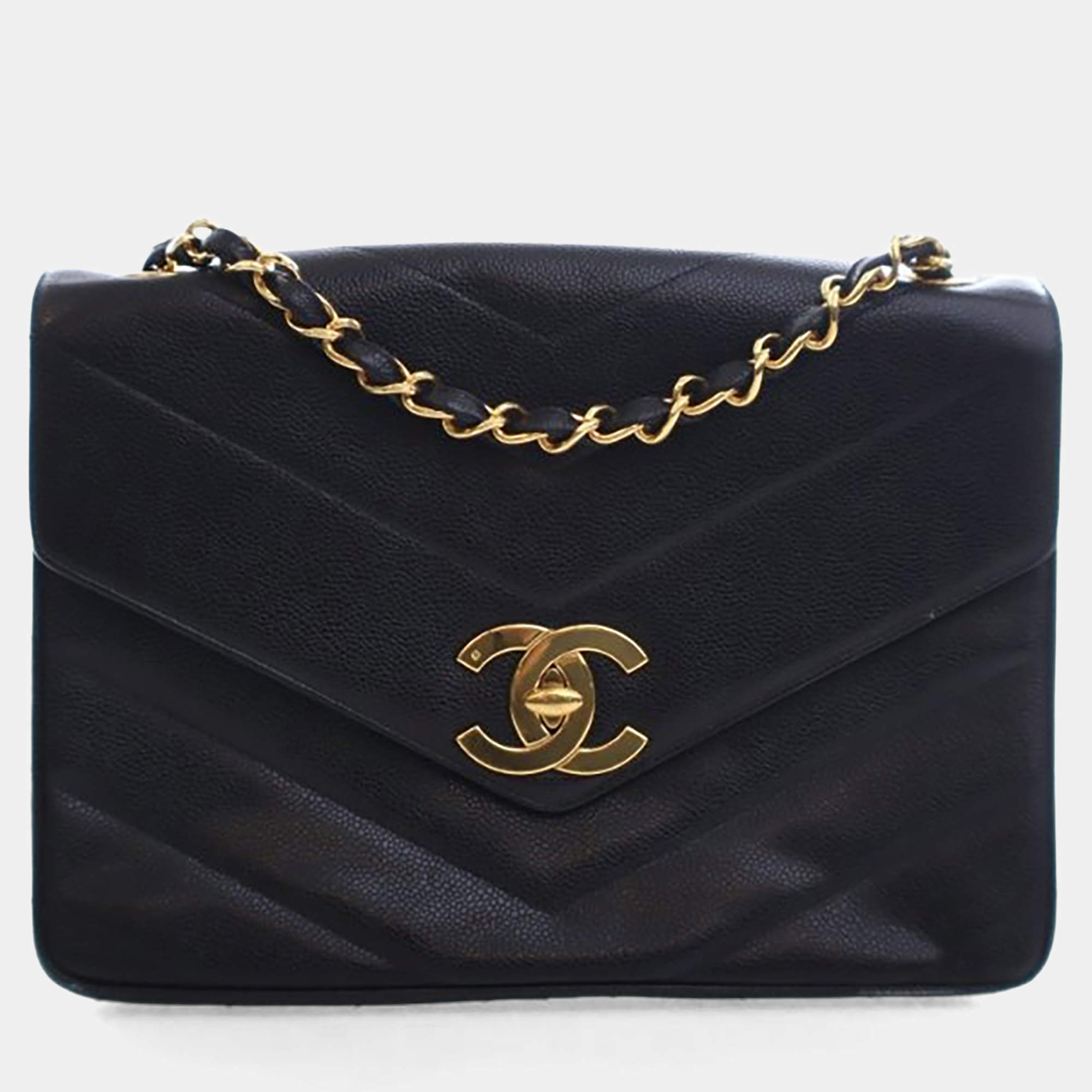 Pre Owned حقيبة شانيل قديمة كافيار كبيرة فلاب مفردة