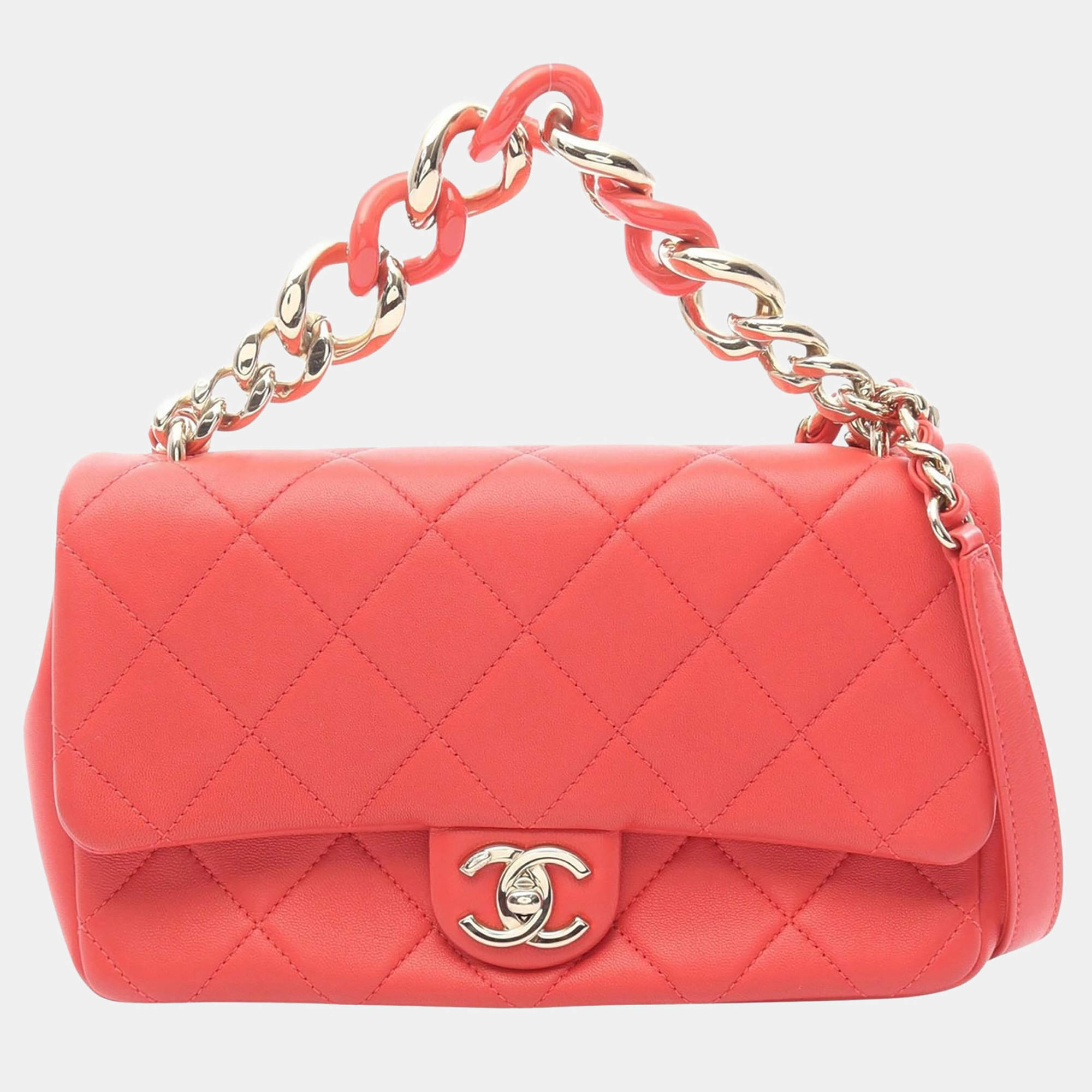 Pre Owned Chanel Elegant Red Leather Shoulder Bag