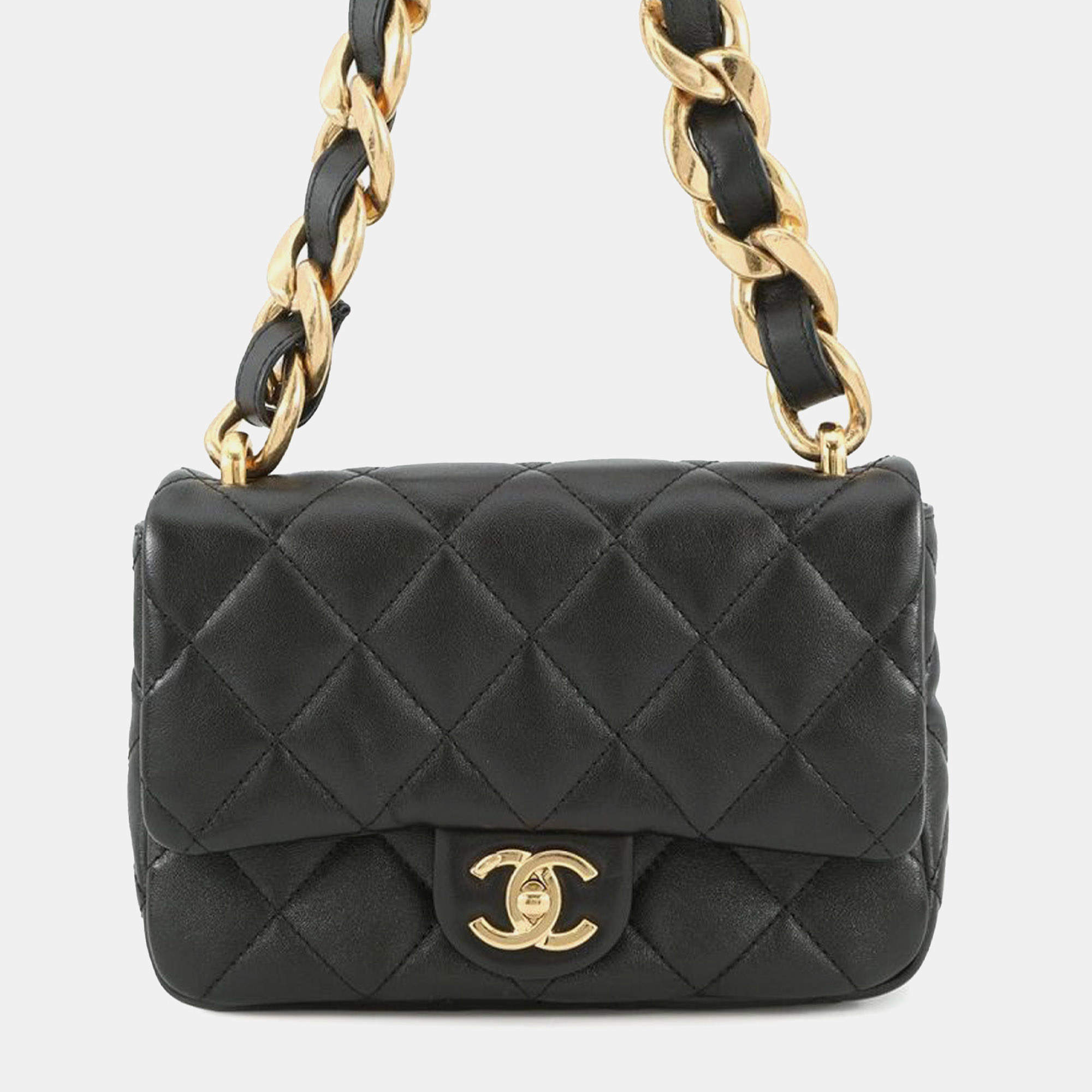 Pre Owned Chanel Black Small Quilted Lambskin Funky Town Flap