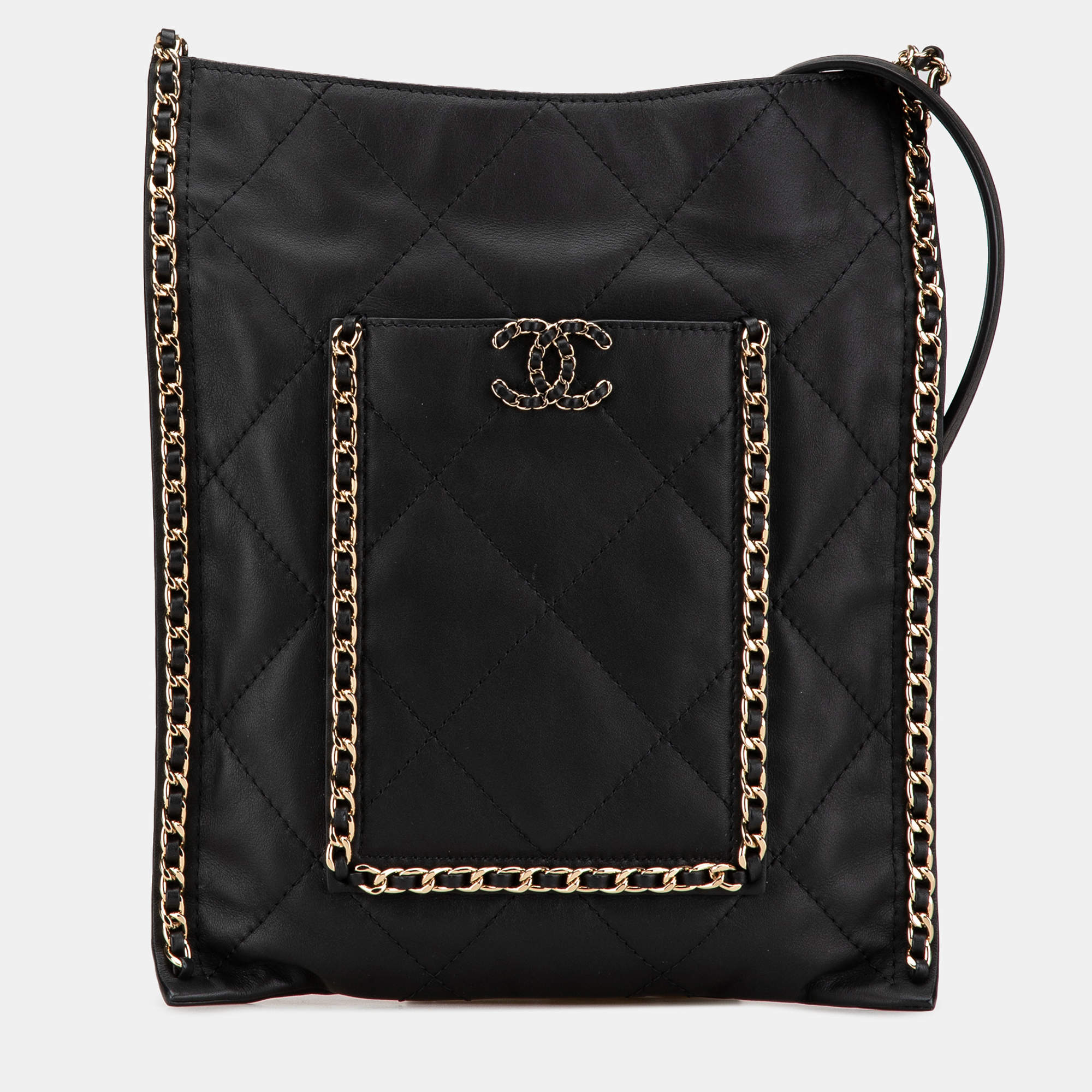 Pre Owned حقيبة كتف شانيل جلد العجل مبطن سلسلة لون أسود