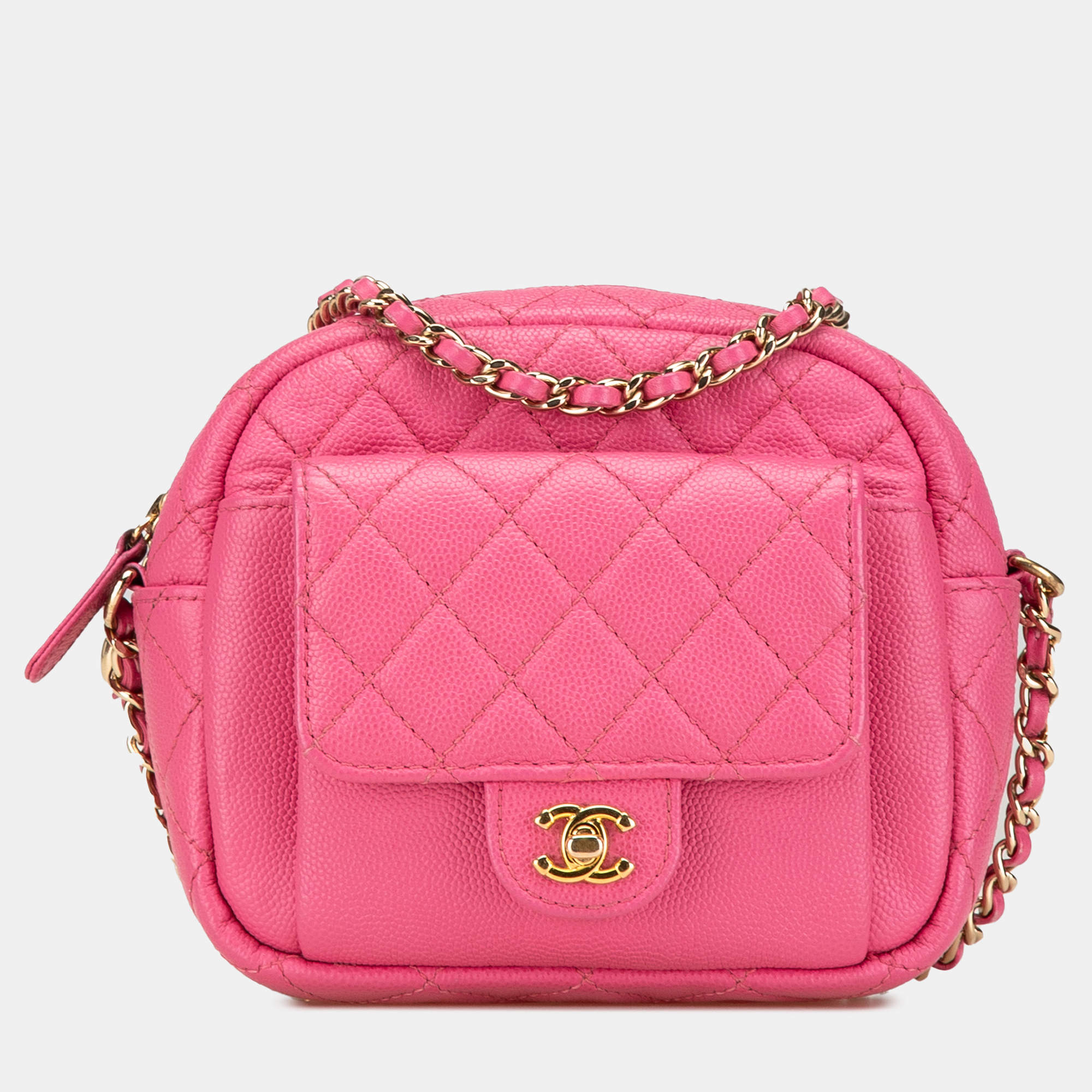 Pre Owned Chanel Pink Quilted Caviar CC Day Camera Bag