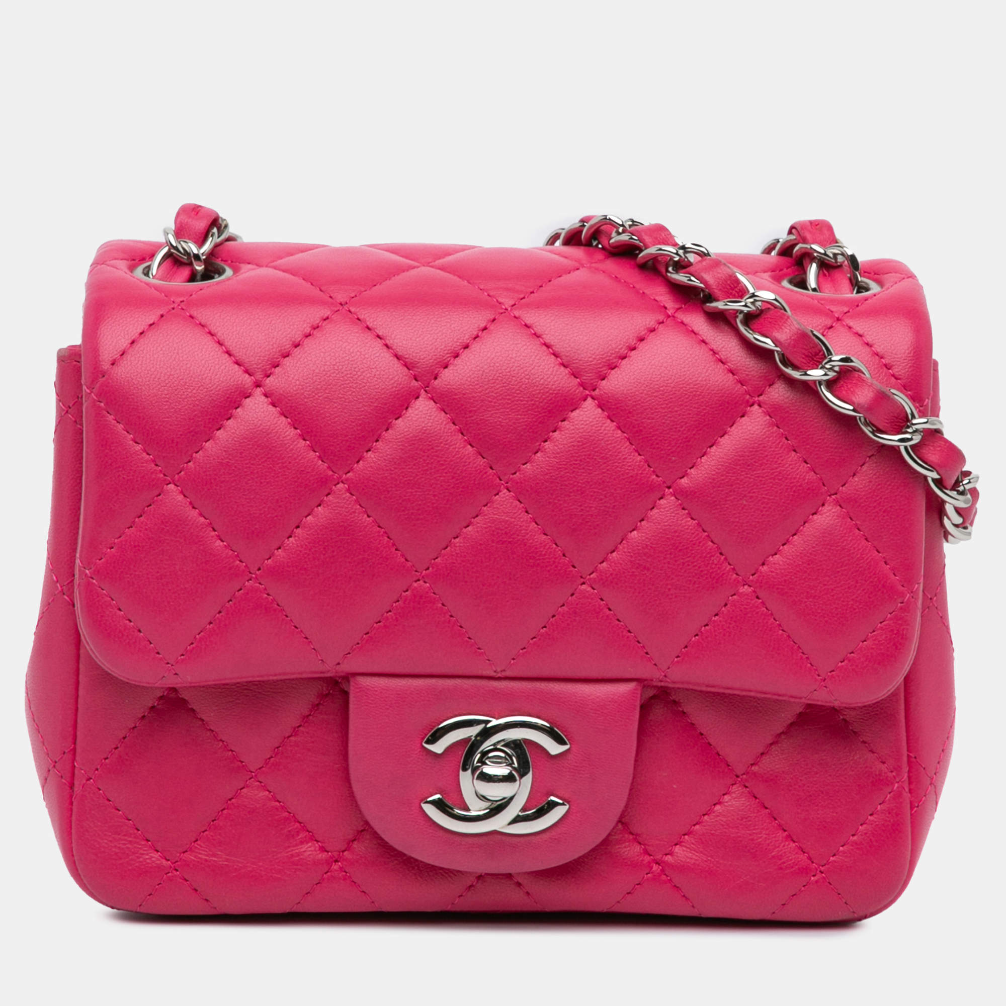 مملوكة مسبقًا Chanel Pink Mini Square Classic Lambskin Single Flap