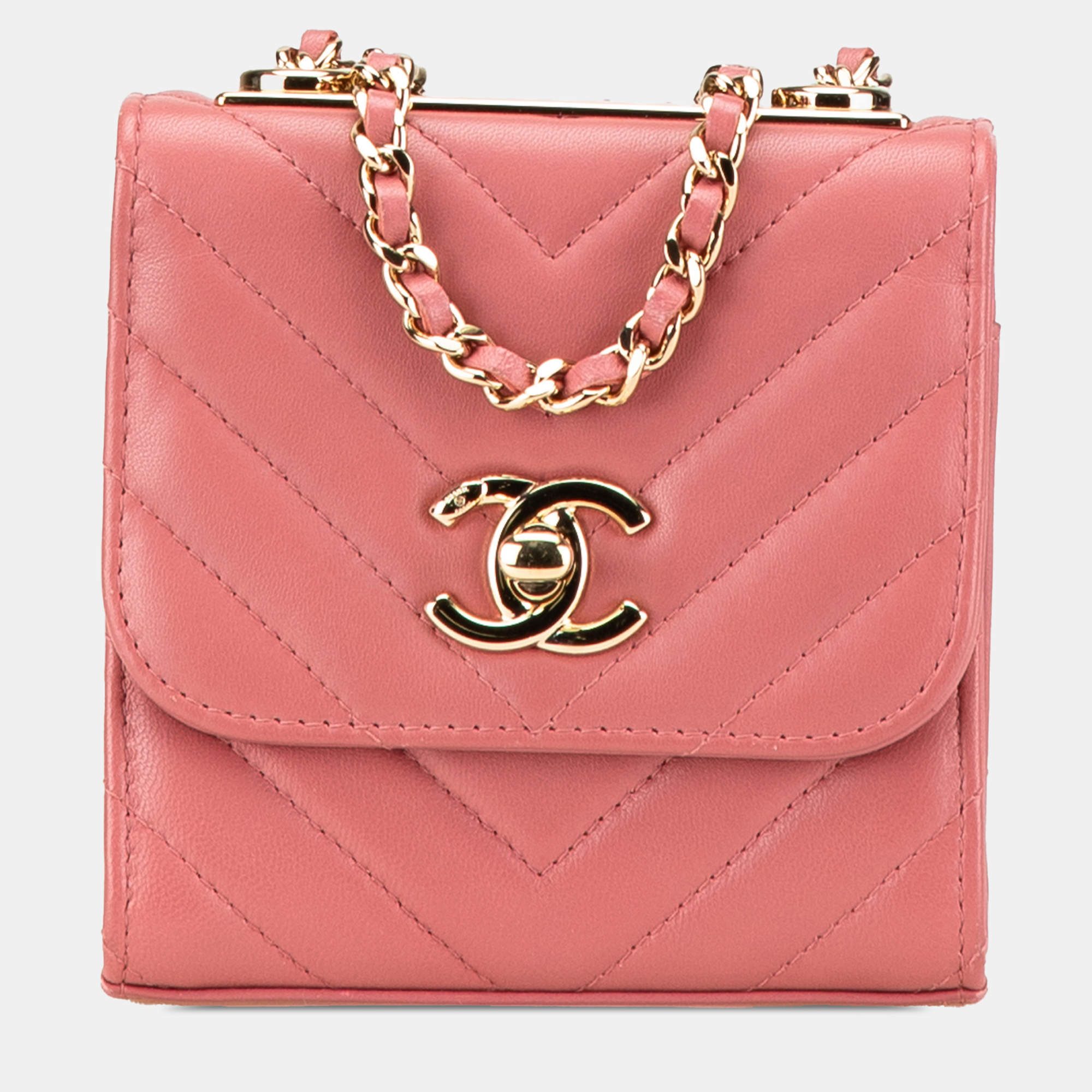 Pre Owned Chanel Pink Mini Chevron Lambskin Trendy CC Chain Wallet