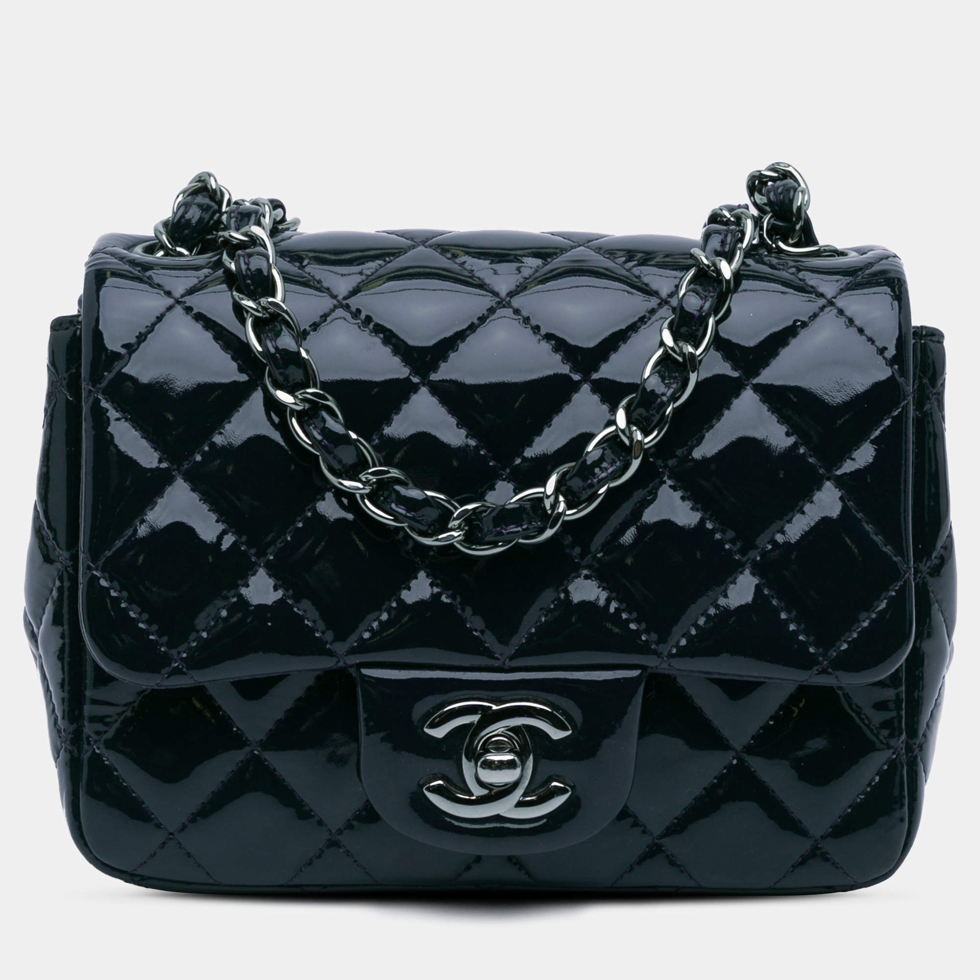 مملوكة مسبقًا Chanel Blue Mini Square Classic Patent Single Flap