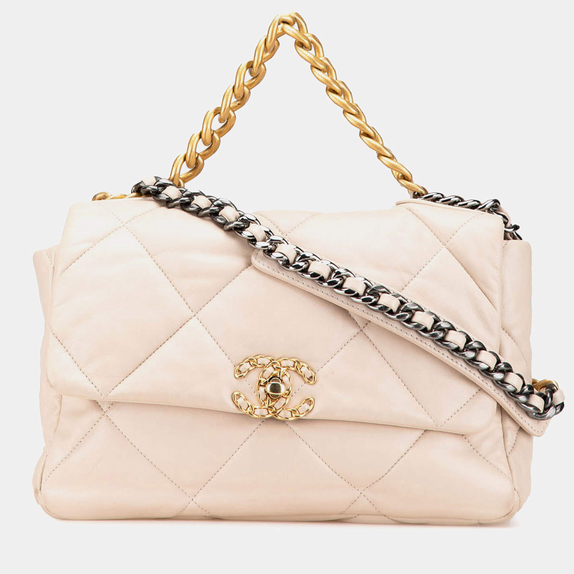 Pre Owned Chanel Brown Large Lambskin 19 Flap