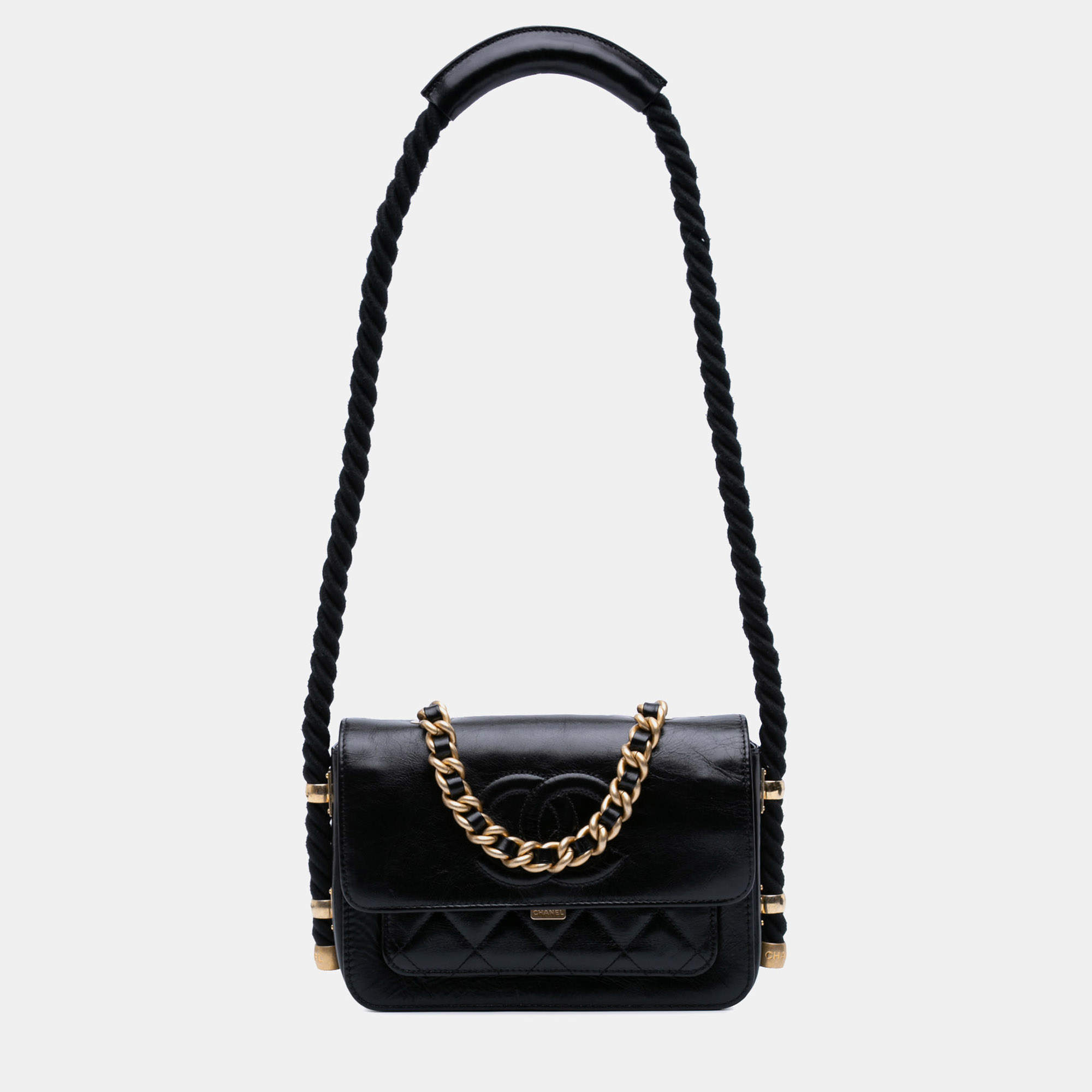مملوكة مسبقًا Chanel Black Crumpled Calfskin En Vogue Rope Flap