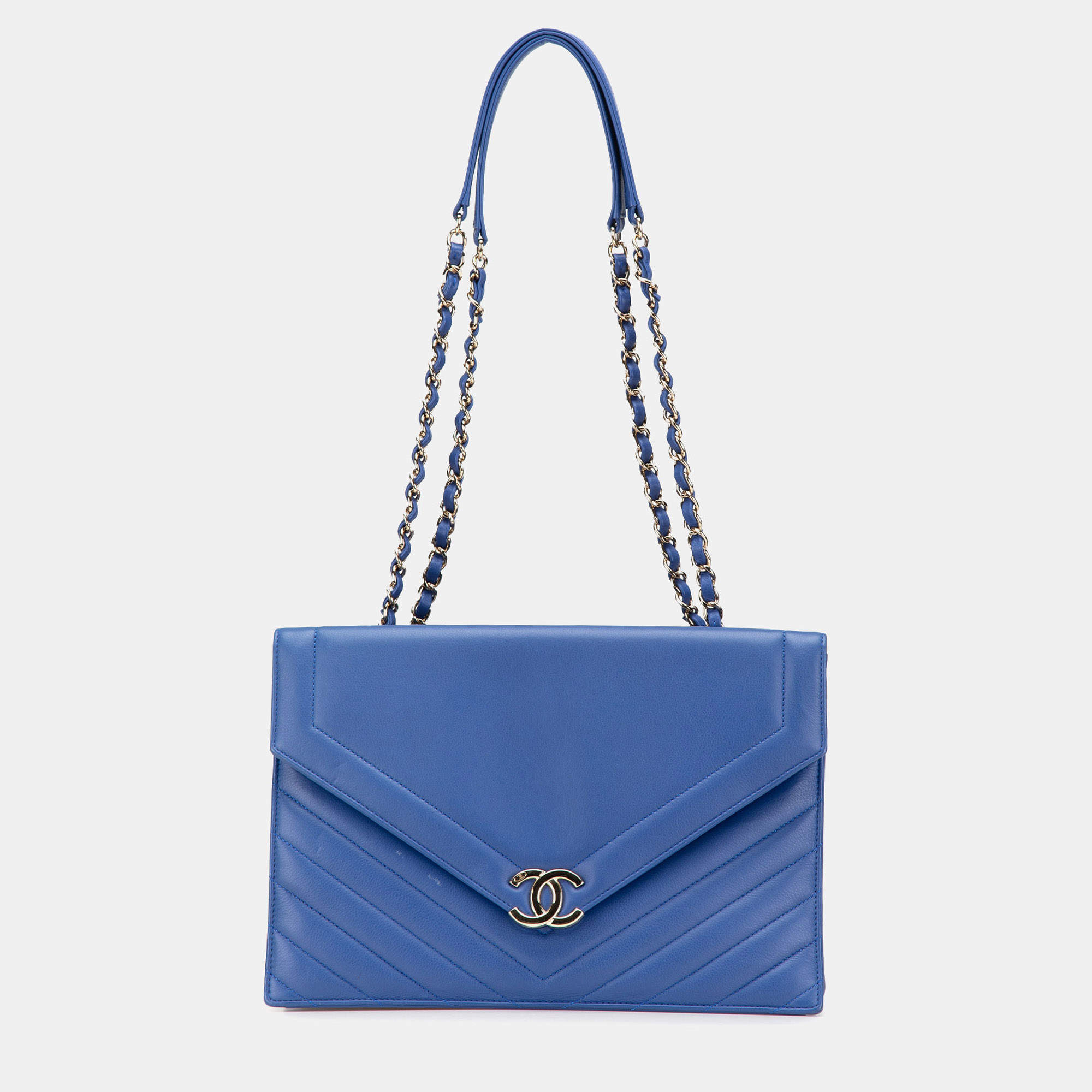 مملوكة مسبقًا Chanel Blue Chevron Calfskin Coco Envelope Shoulder Bag