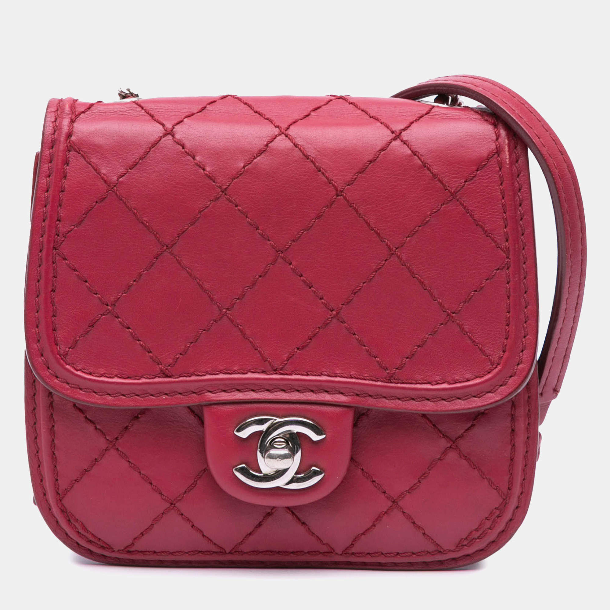 Pre Owned Chanel Pink Mini Stitched Calfskin Citizen Flap