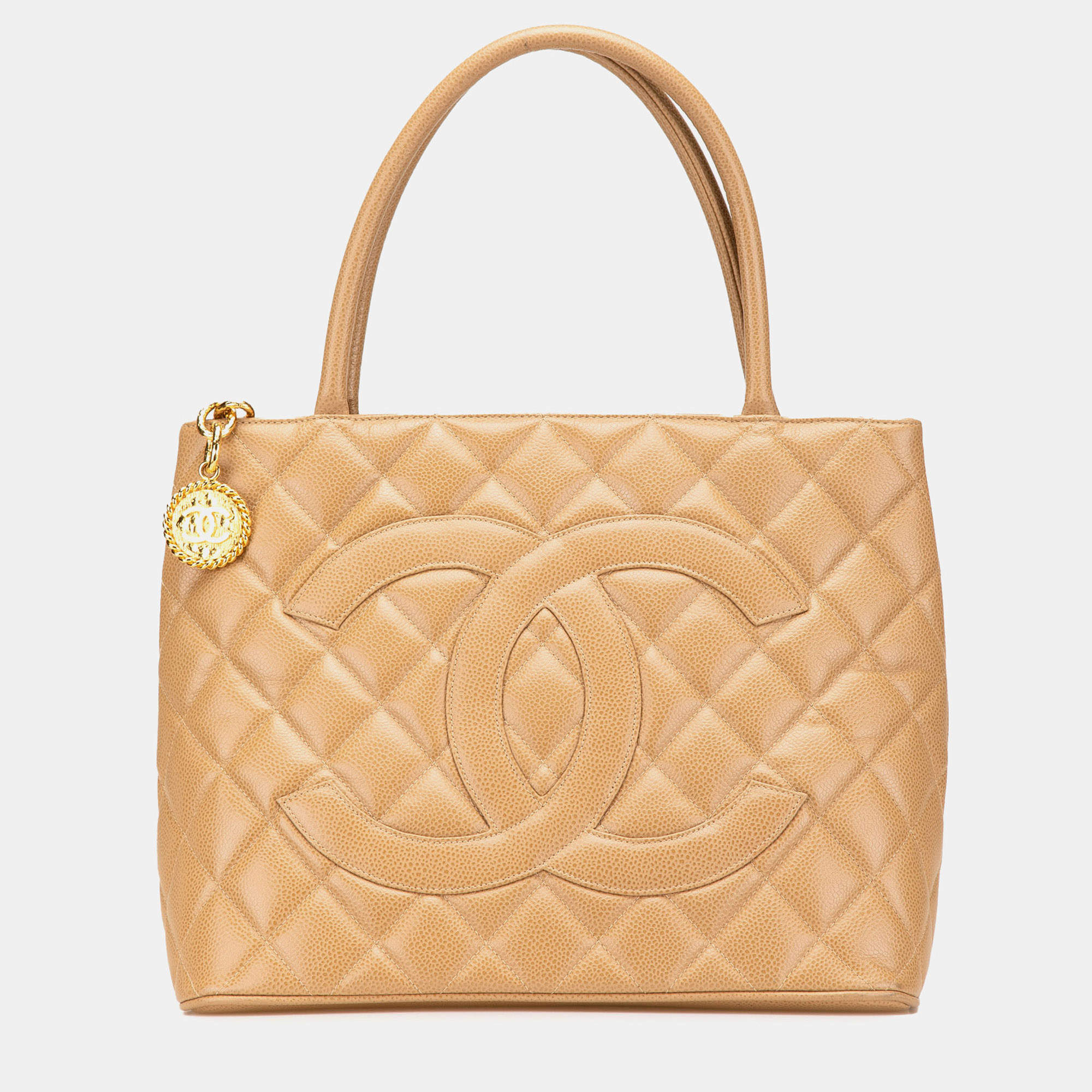 Pre Owned Chanel Brown Caviar Medallion Tote