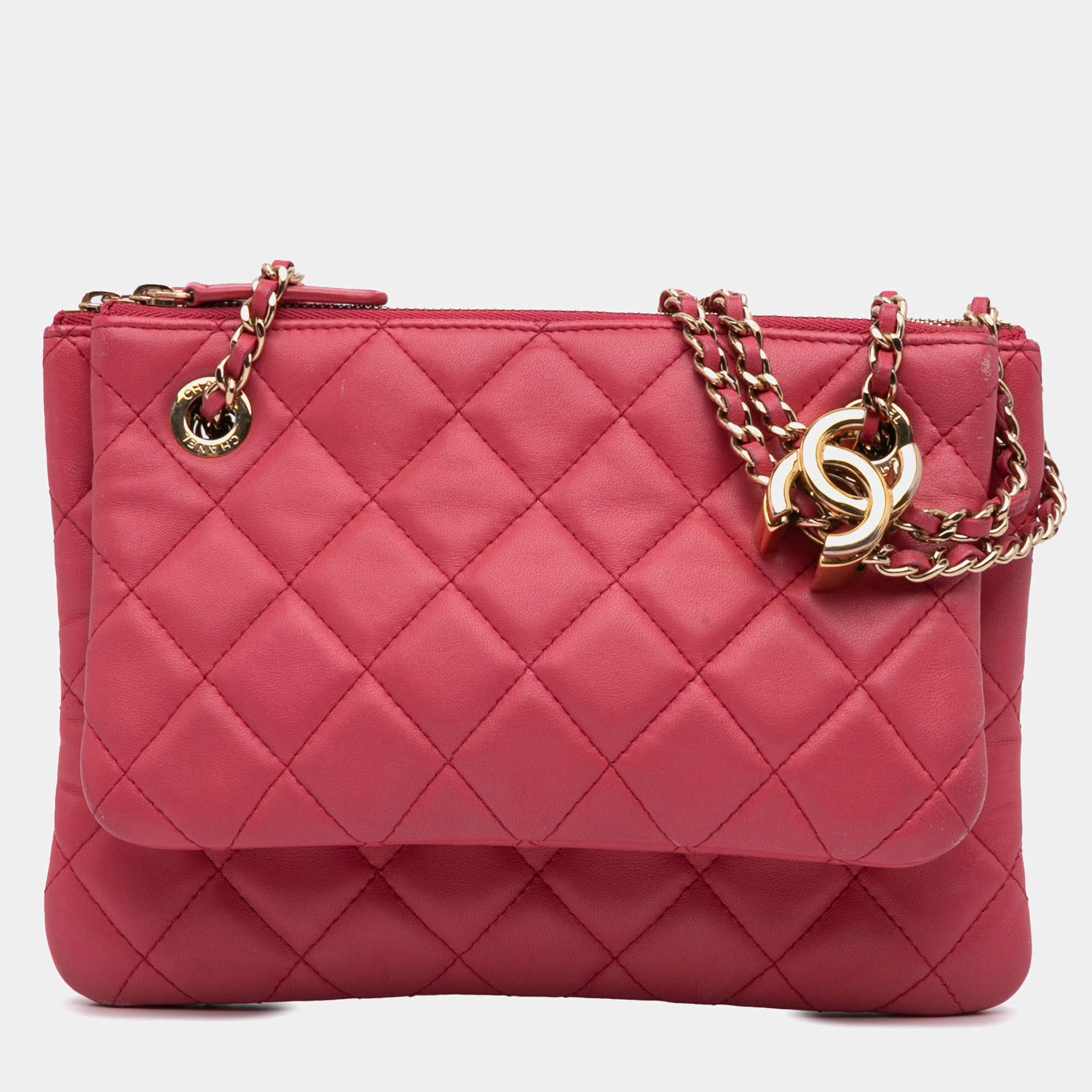 مملوكة مسبقًا Chanel Pink Quilted Lambskin Double Case with Chain