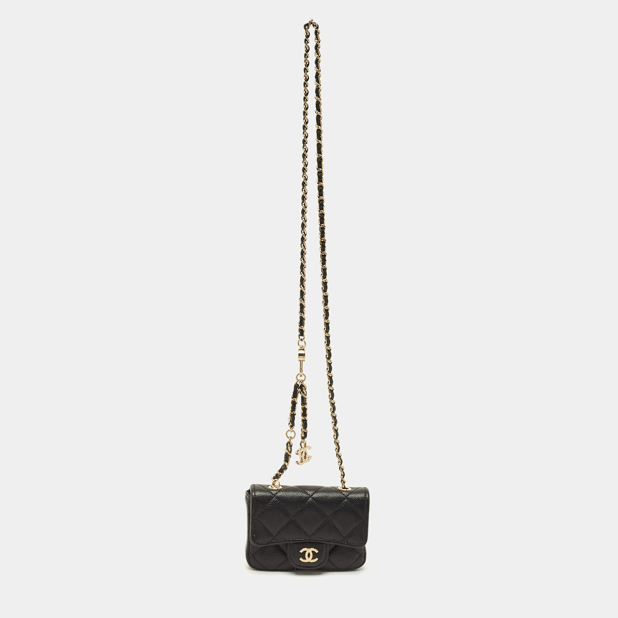 مملوكة مسبقًا Chanel Classic Black Quilted Caviar Leather Coin Purse with Chain