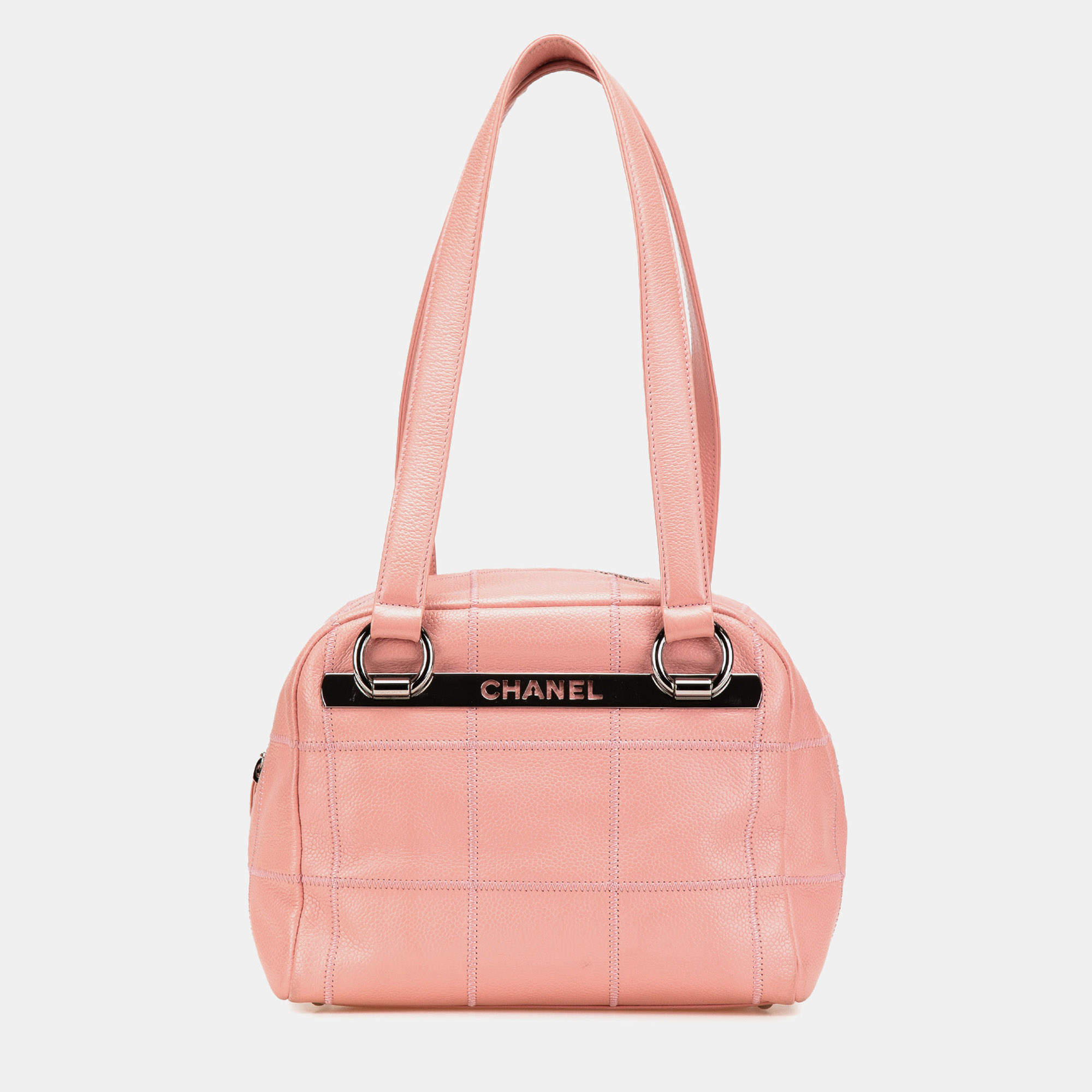 Pre Owned Chanel Pink Small Choco Bar Caviar Shoulder Bag