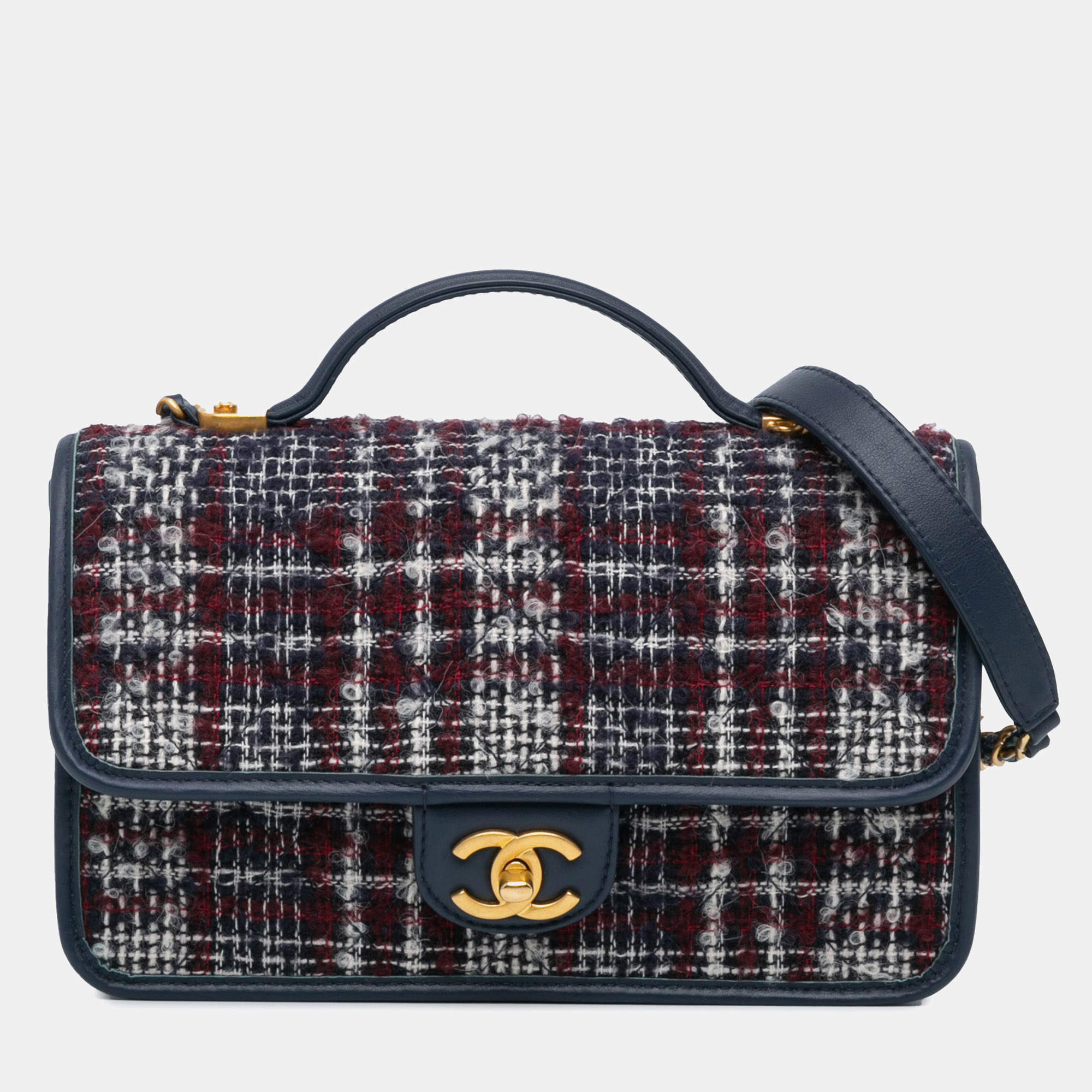 مملوكة مسبقًا حقيبة شانيل بلو تويد صغيرة "سكول ميموري" بيد علوية وغطاء