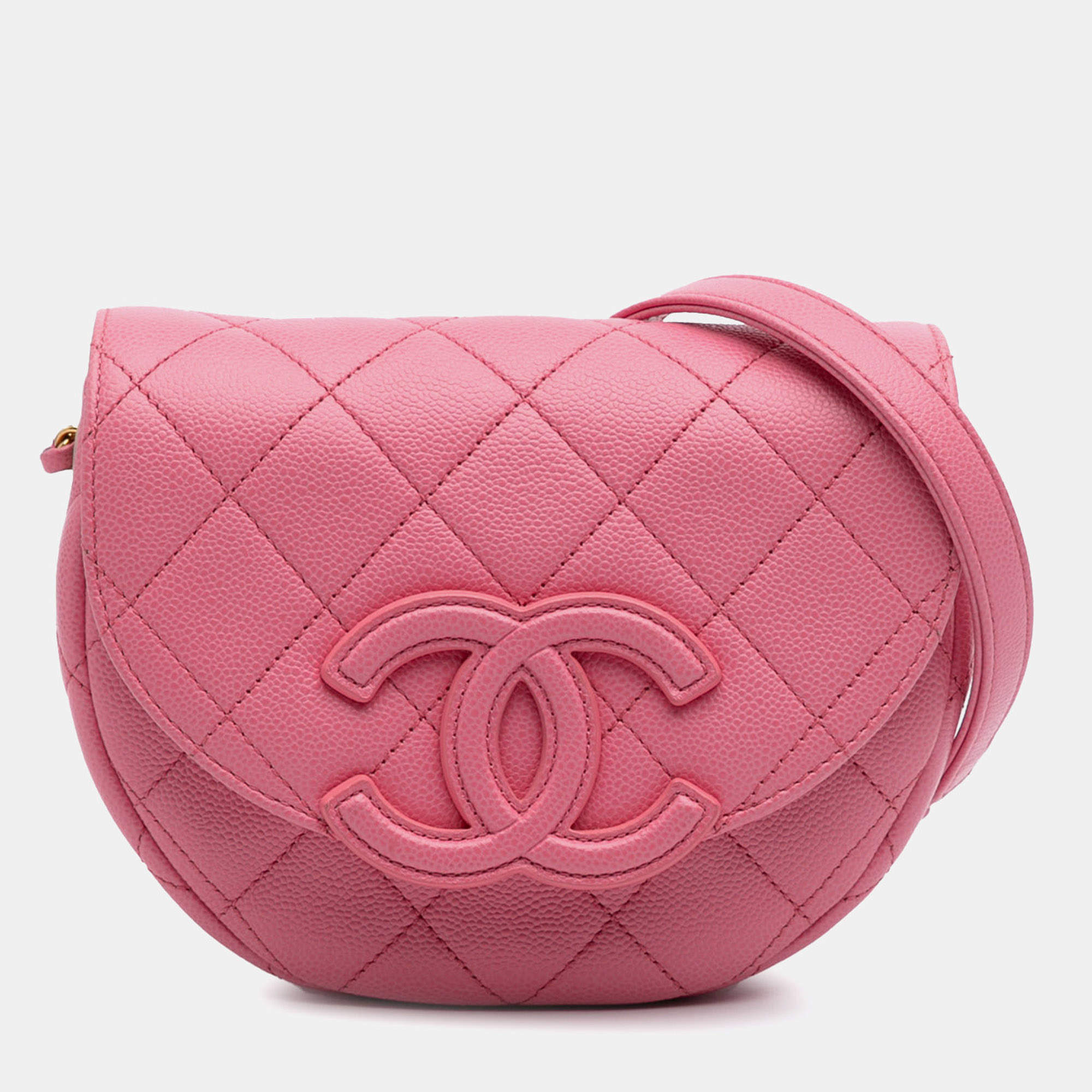 مملوكة مسبقًا Chanel Pink Mini CC Quilted Caviar Messenger Flap