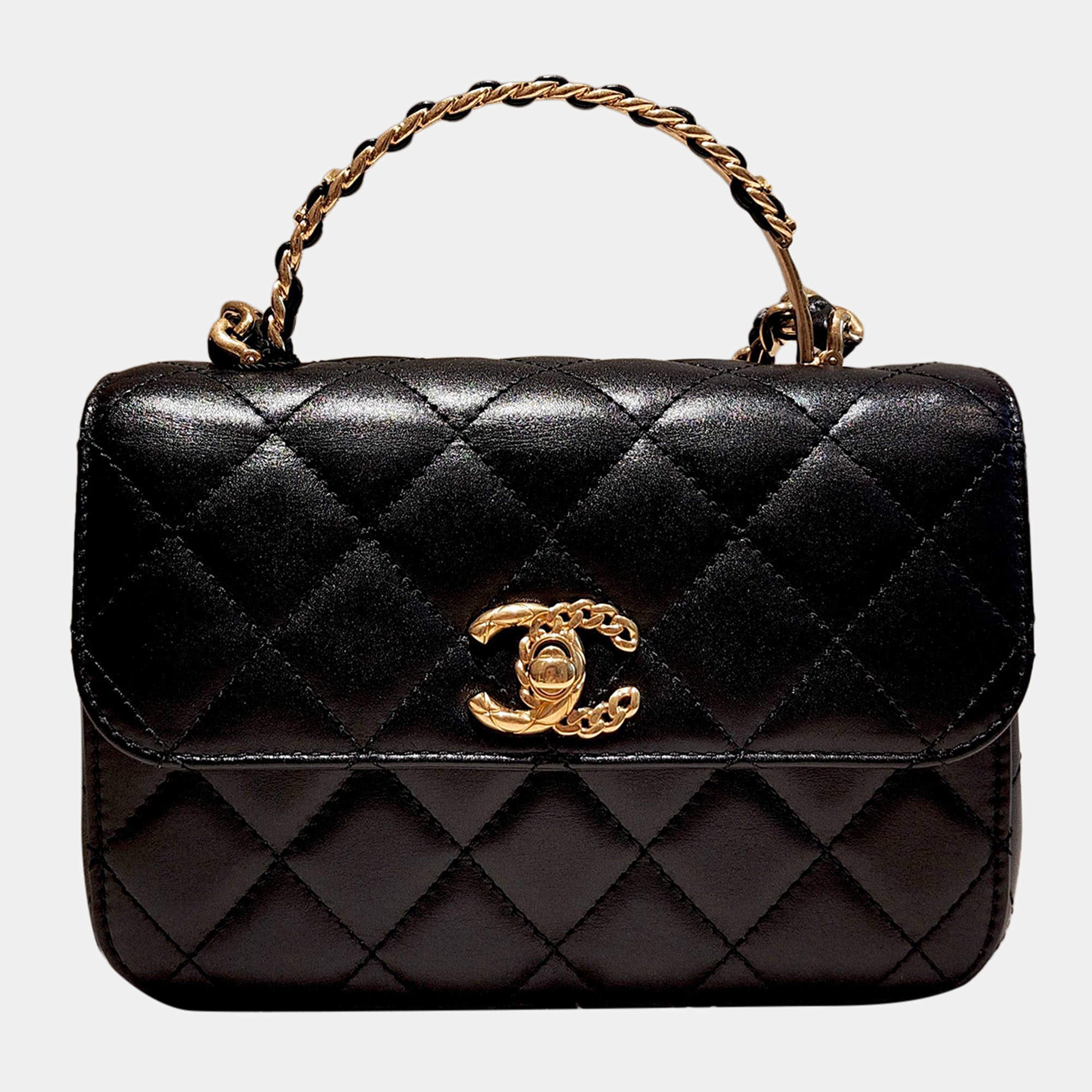 مملوكة مسبقًا Chanel 23B top-handle chain bag black with mixed hardware