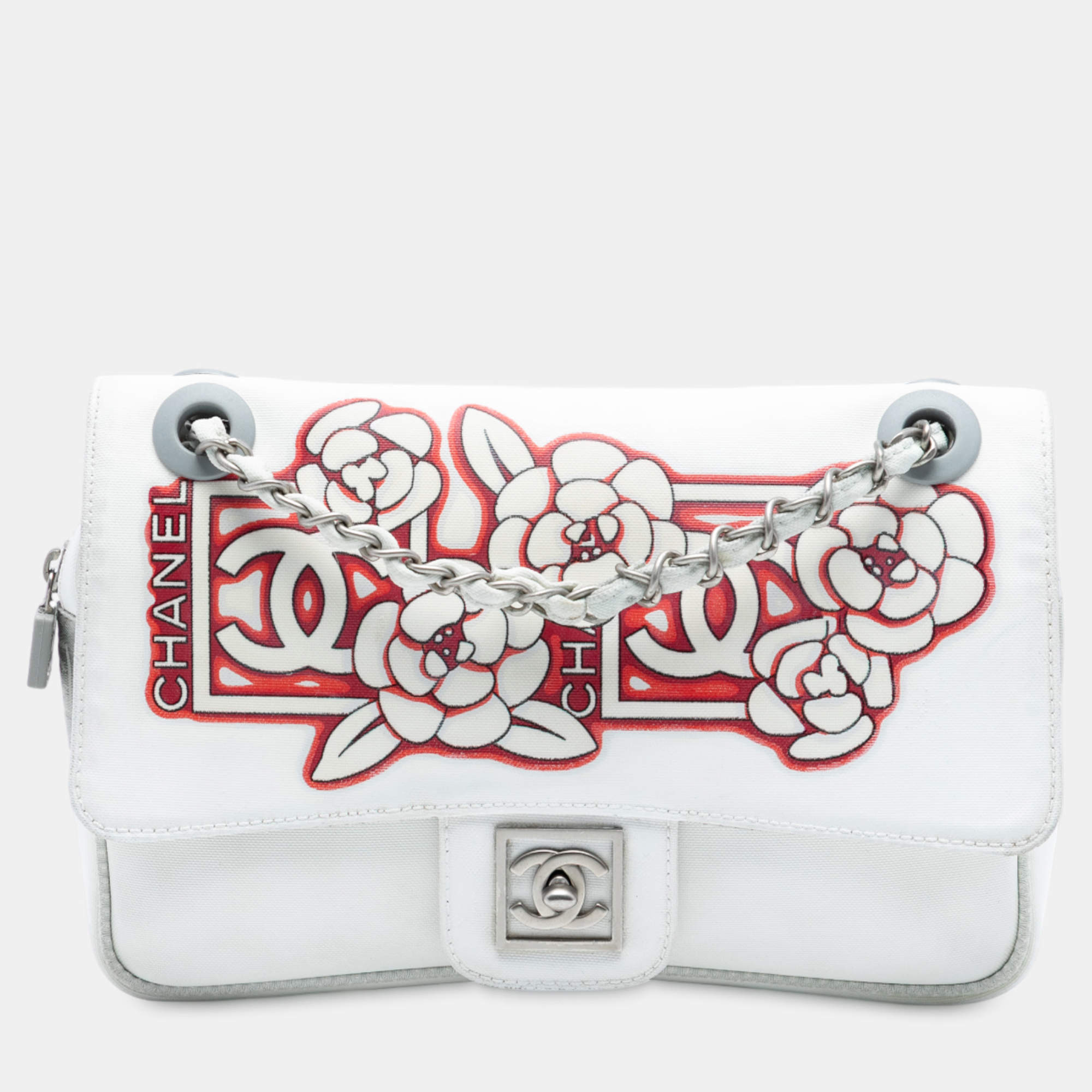 مملوكة مسبقًا Chanel White Nylon Sport Camellia Flap