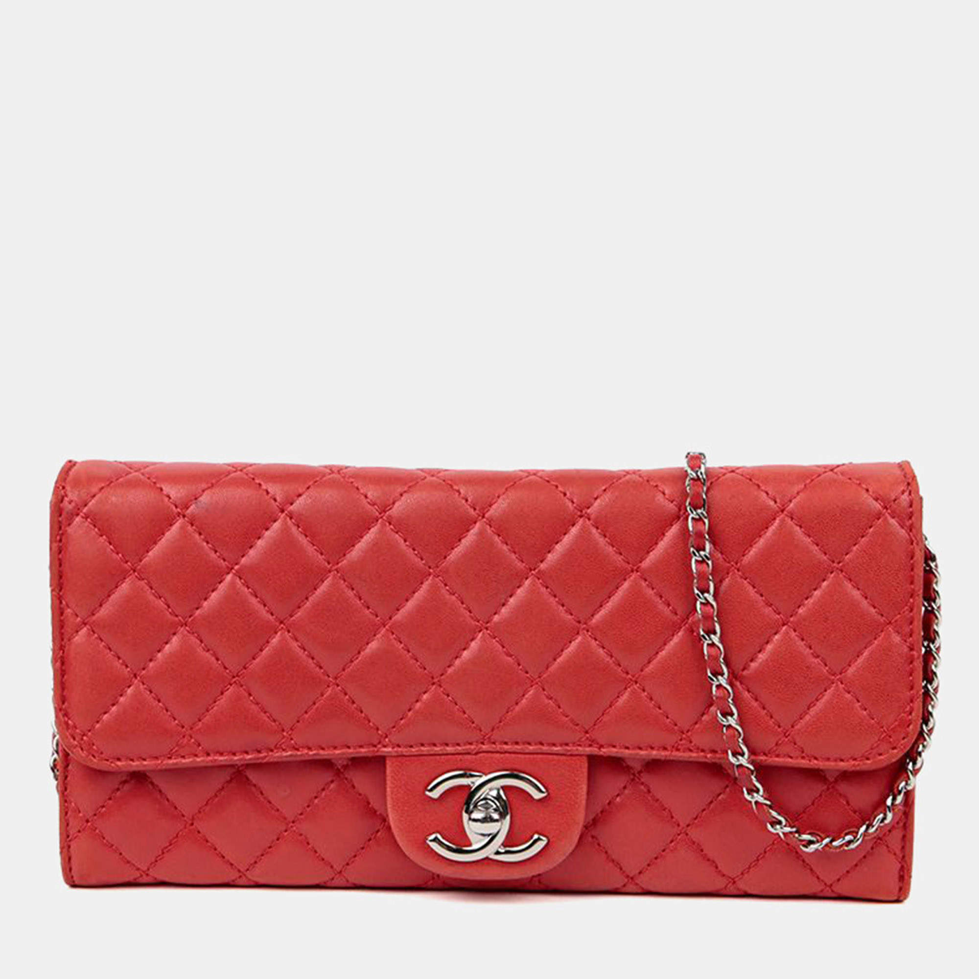 مملوكة مسبقًا Chanel CC Logo Flap Red Caviar Leather Wallet on Chain Bag