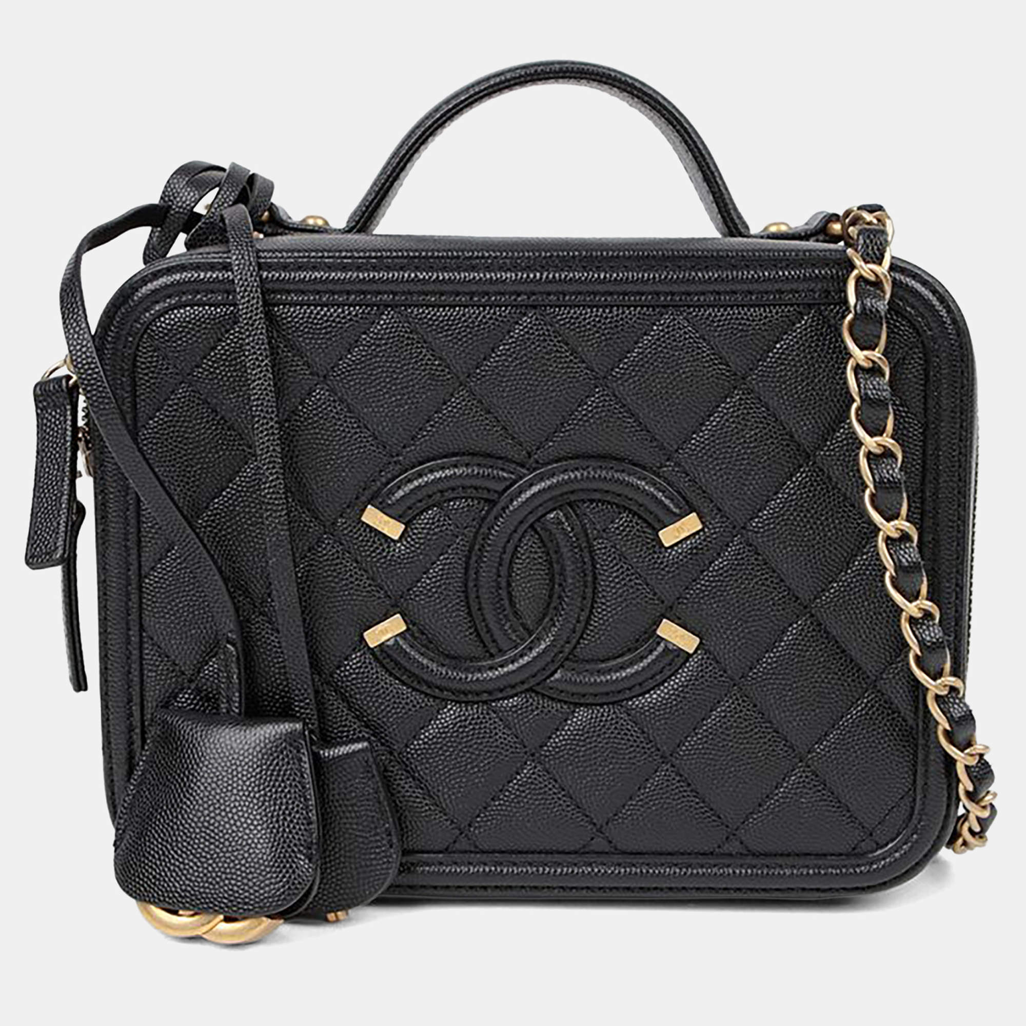 مملوكة مسبقًا حقيبة يد توتس شانيل كافيار جلد أسود ميديوم