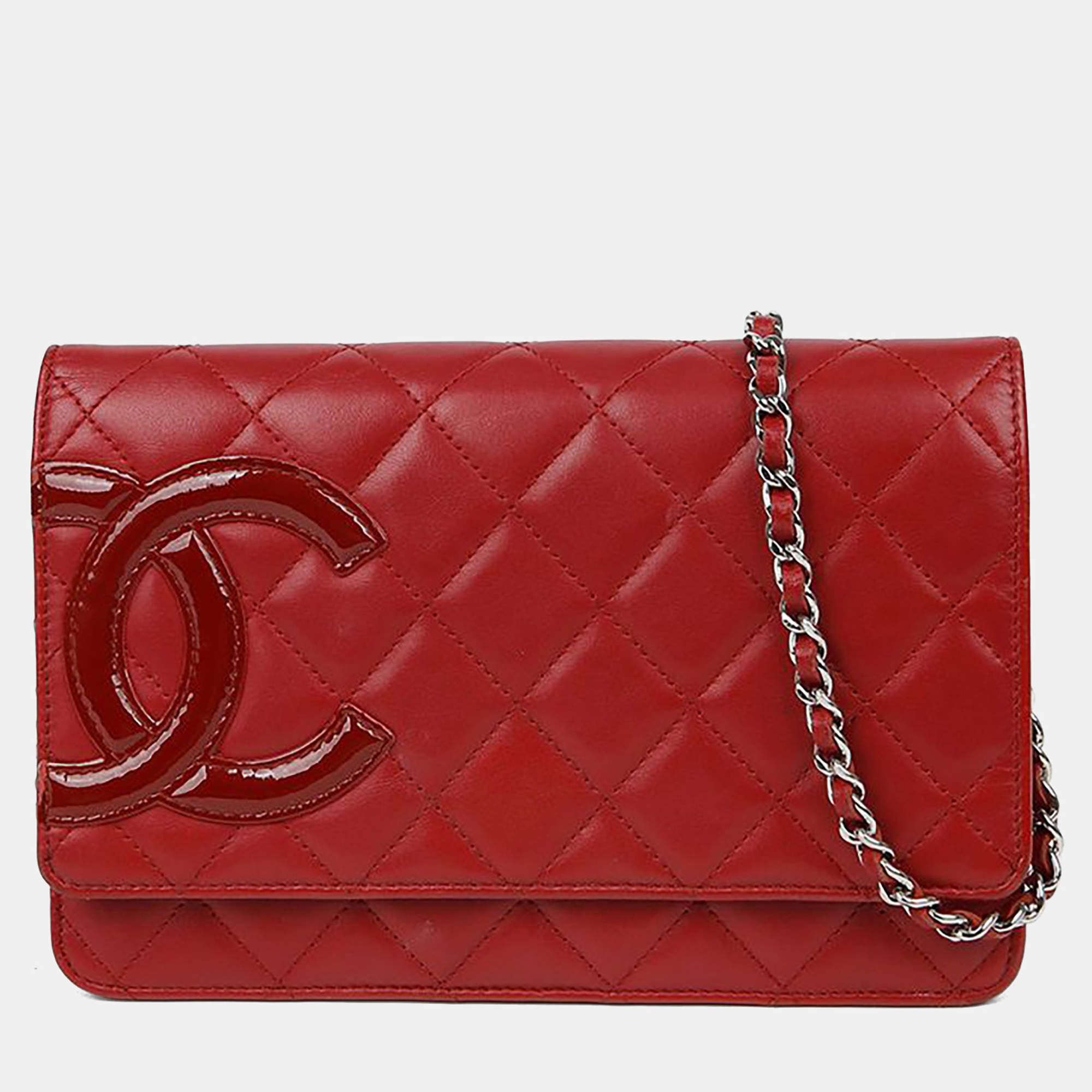 مملوكة مسبقًا محفظة سلسلة جلد أحمر شانيل كامبون ليغن