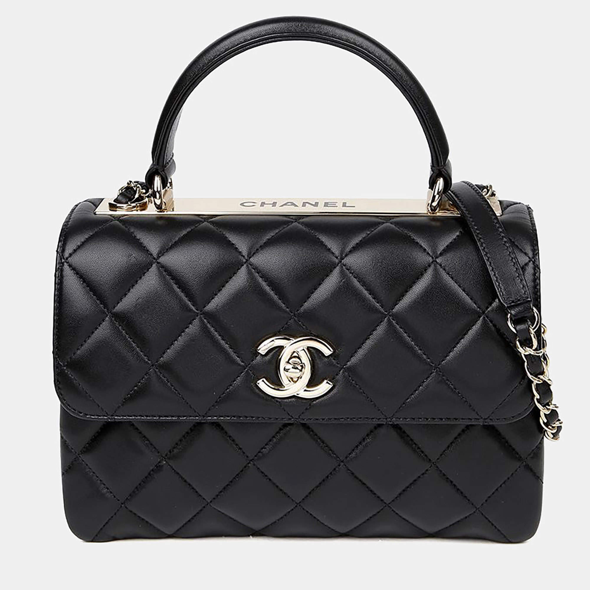 Pre Owned حقيبة شانيل تريندي سي سي صغيرة سوداء جلدية بيد علوية وكتفية