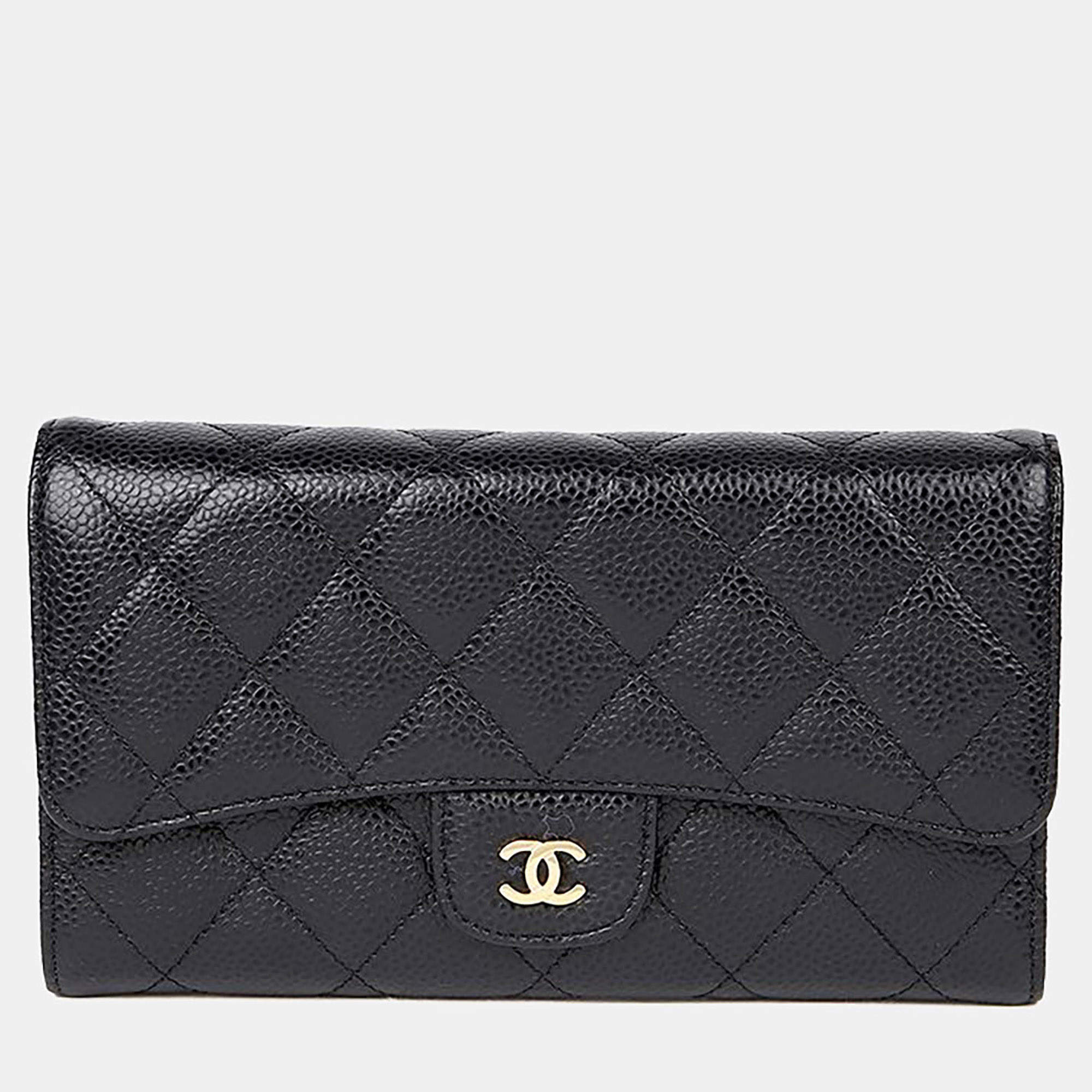 مملوكة مسبقًا Chanel Classic Black Caviar Leather Long Wallet