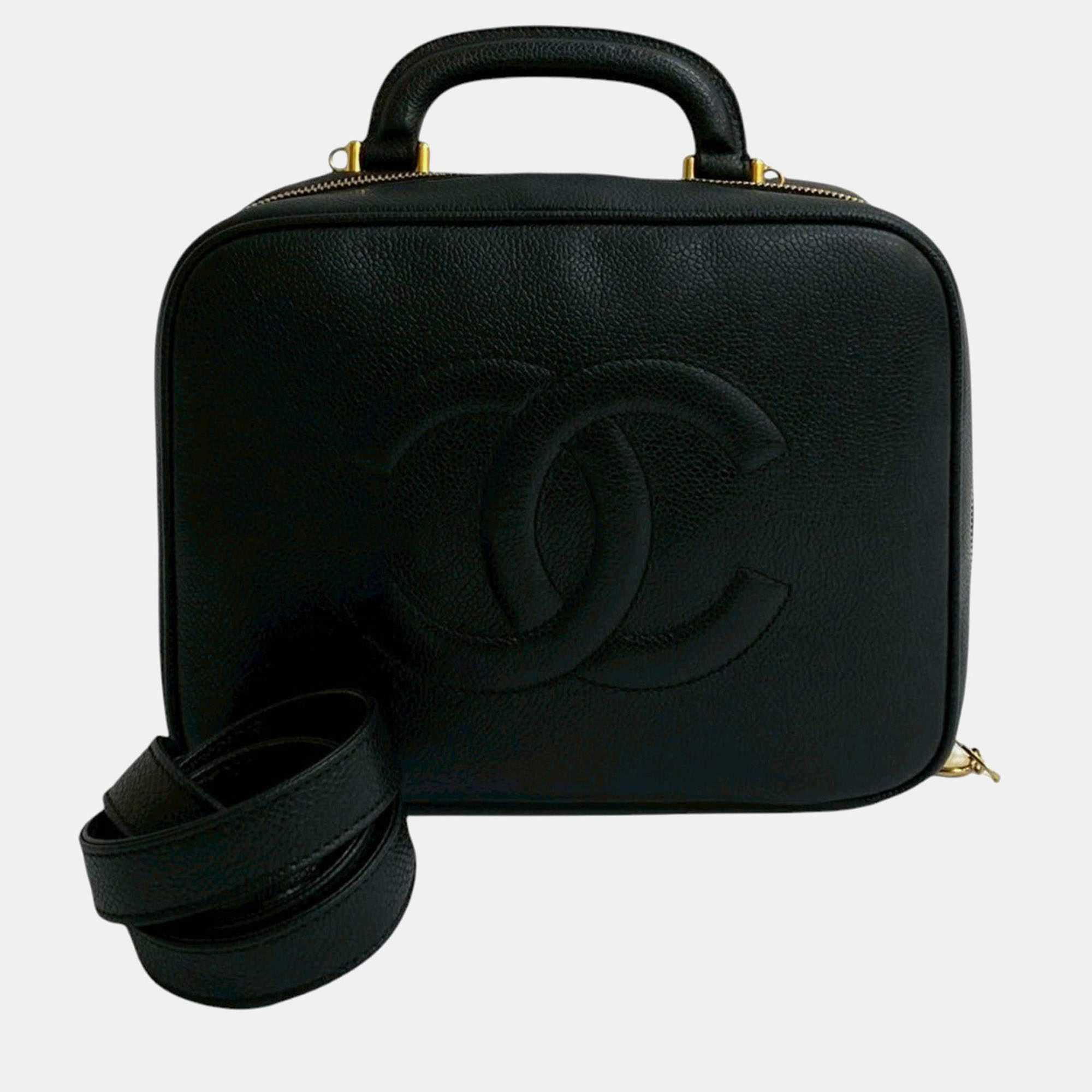 Pre Owned Chanel Black CC Caviar Vanity Case