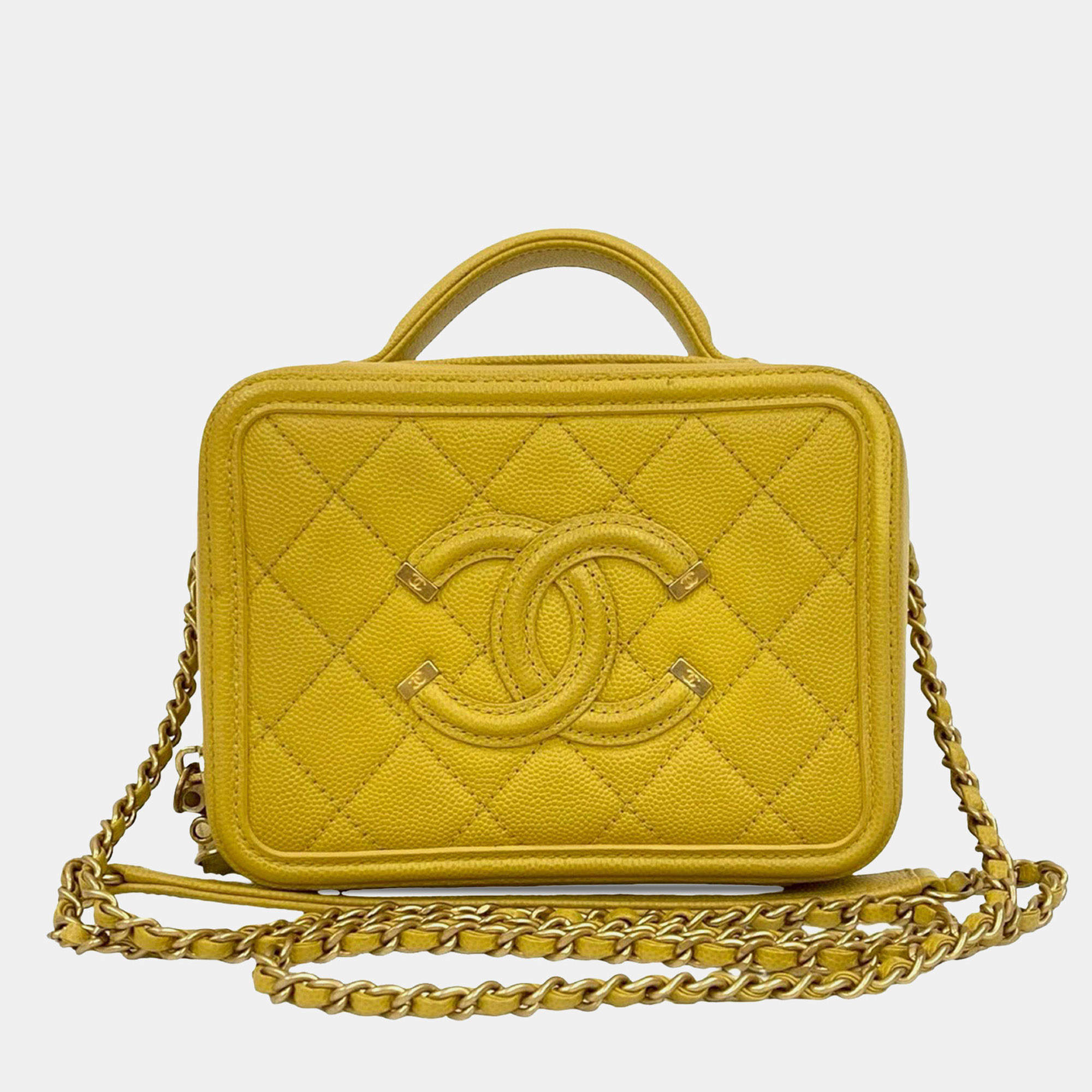 Pre Owned Chanel Yellow Small Caviar CC Filigree Vanity Bag