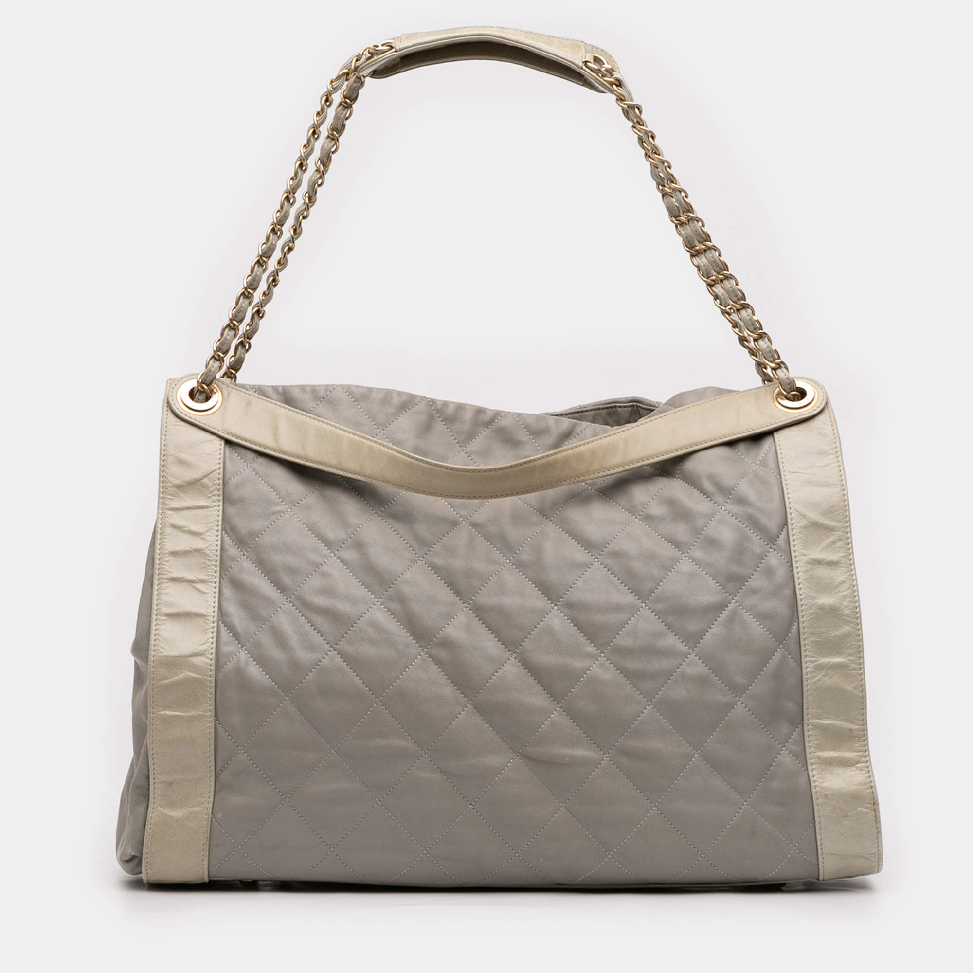 Pre Owned Chanel Brown Quilted Lambskin In The Mix Tote