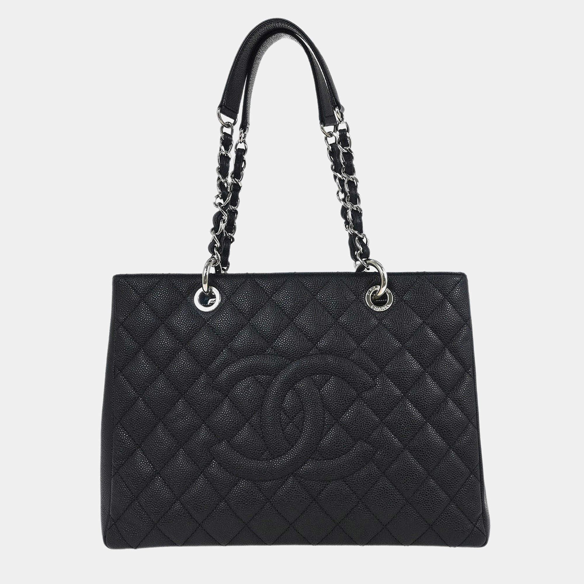 مملوكة مسبقًا Chanel Black Calfskin Grand Shopping Tote GST Chain Handbag