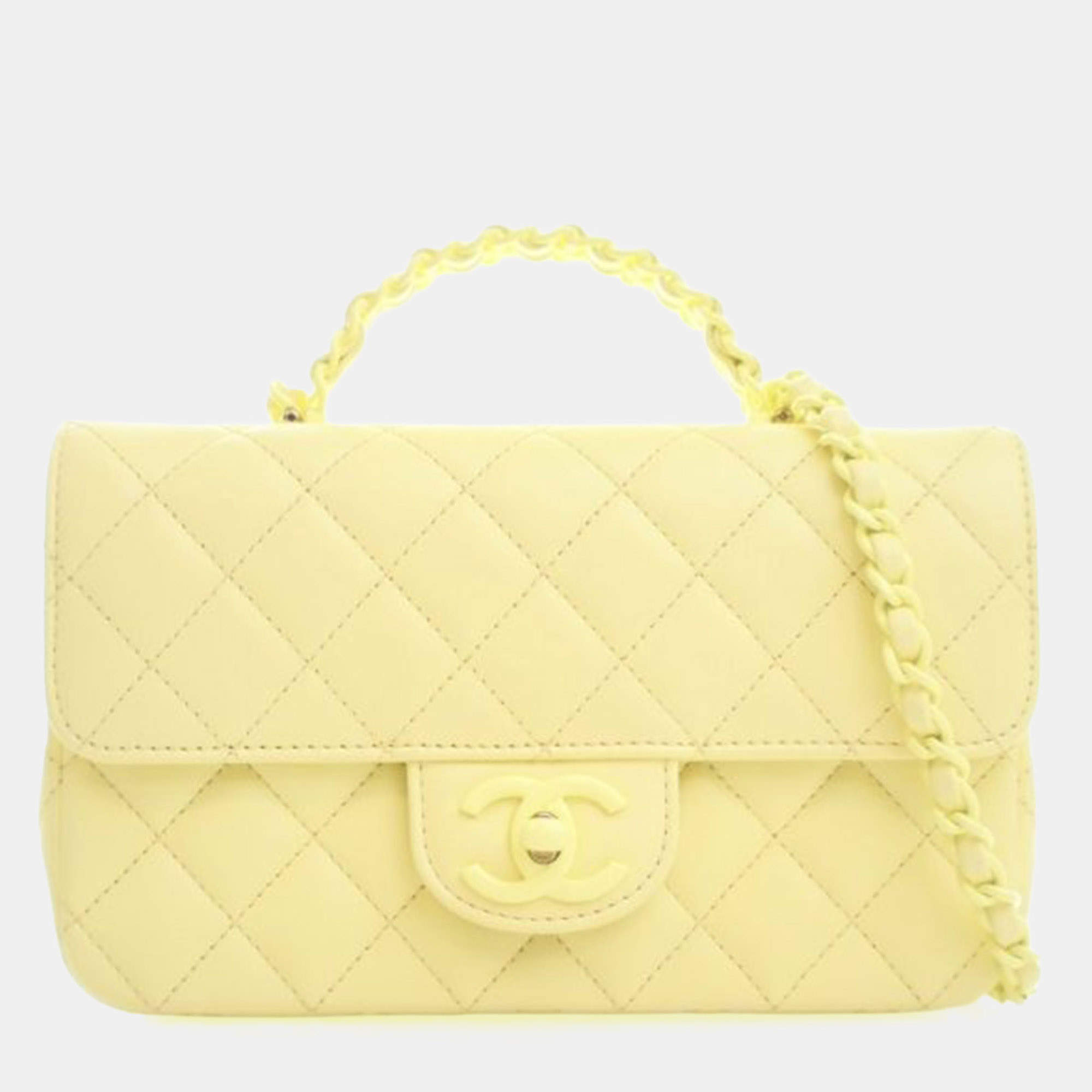 Pre Owned Chanel Mini Lambskin Rectangular Top Handle Classic Flap Bag