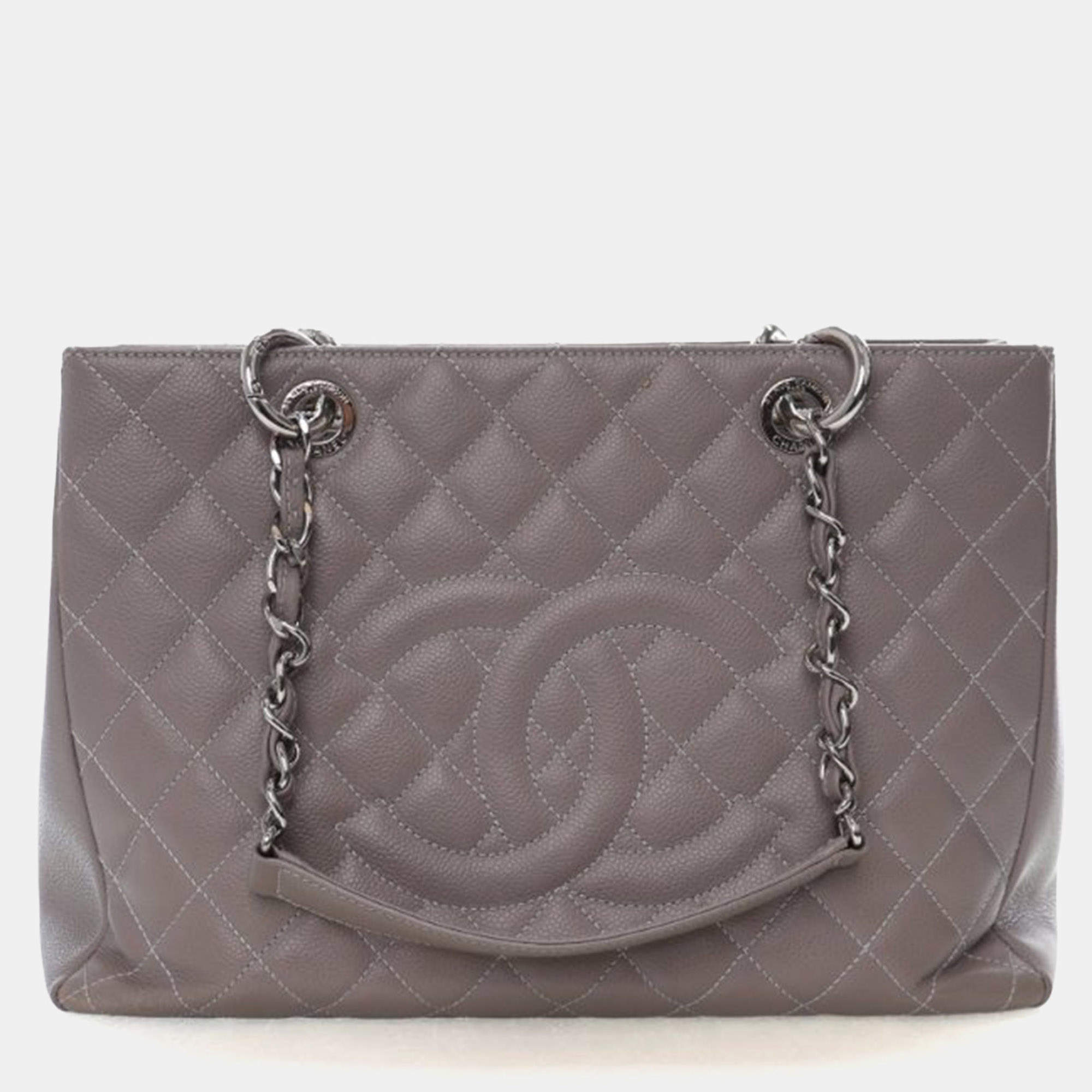 Pre Owned Chanel Grey Caviar Grand Shopping Tote