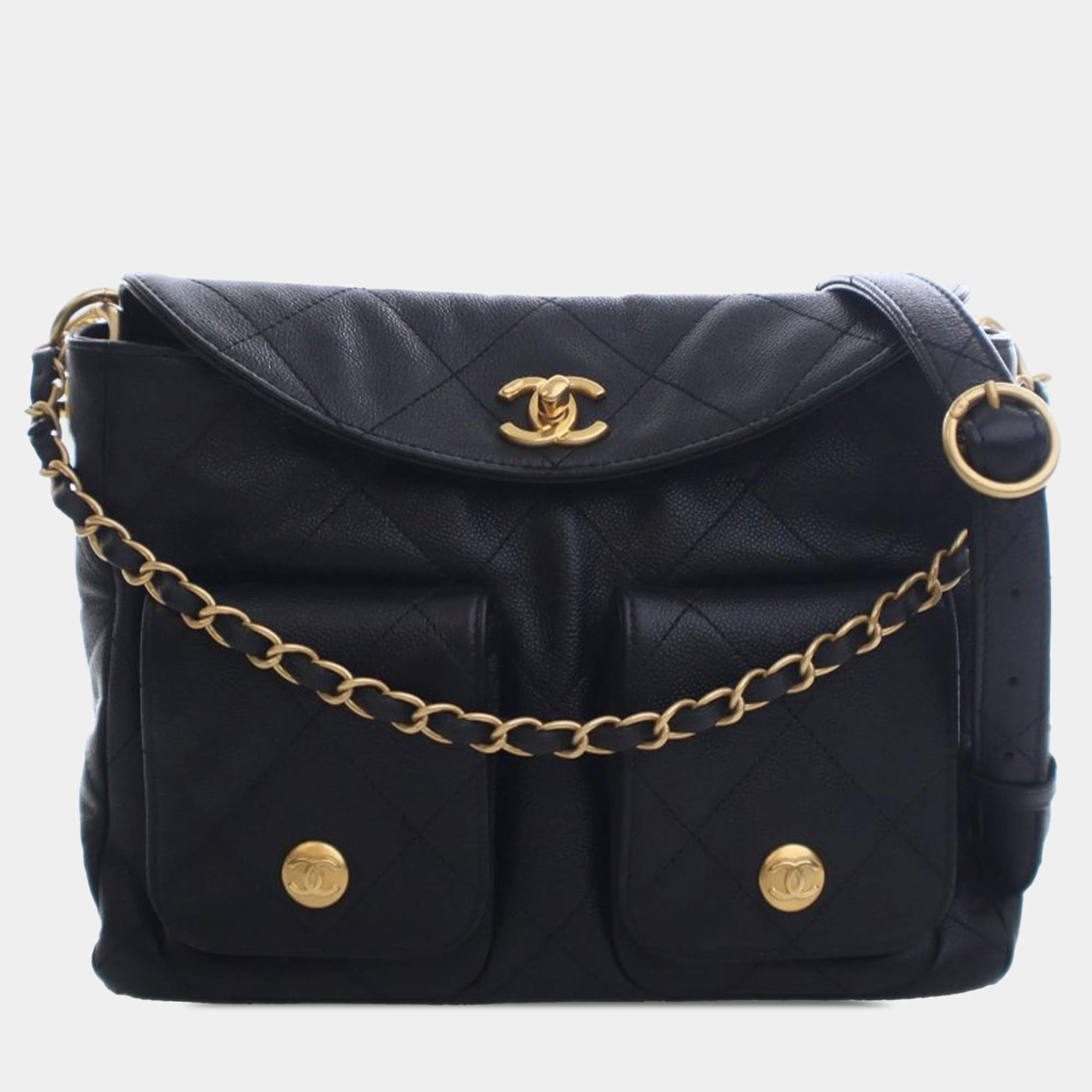 مملوكة مسبقًا Chanel Black Quilted Caviar Supple Twins Hobo Bag