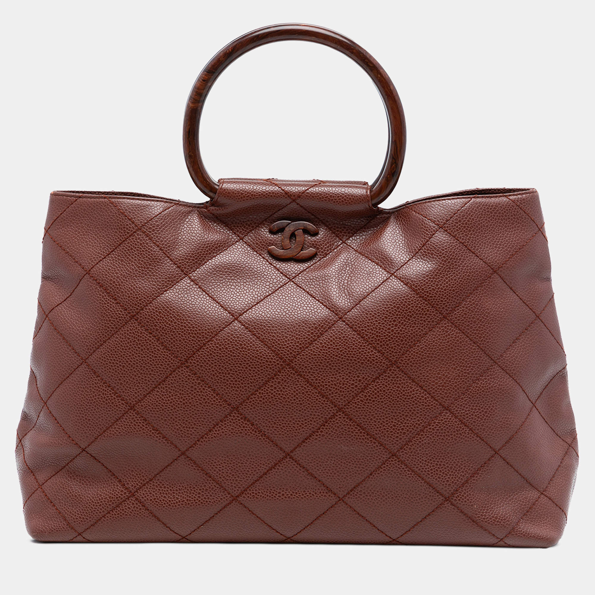 مملوكة مسبقًا Chanel Brown CC Quilted Caviar Tortoise Top Handle Bag