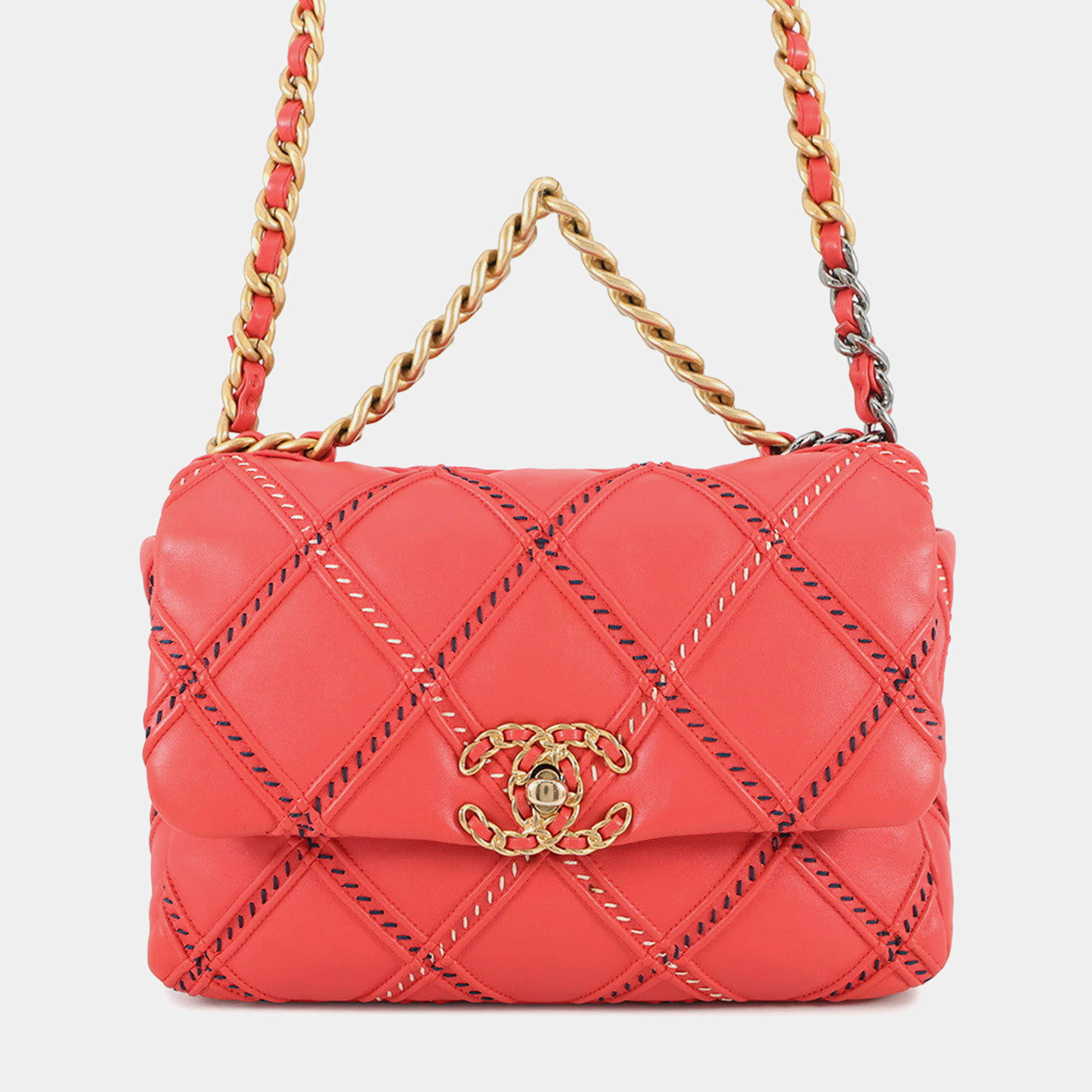 مملوكة مسبقًا Chanel Chanel19 Chain Shoulder Bag Red Lambskin