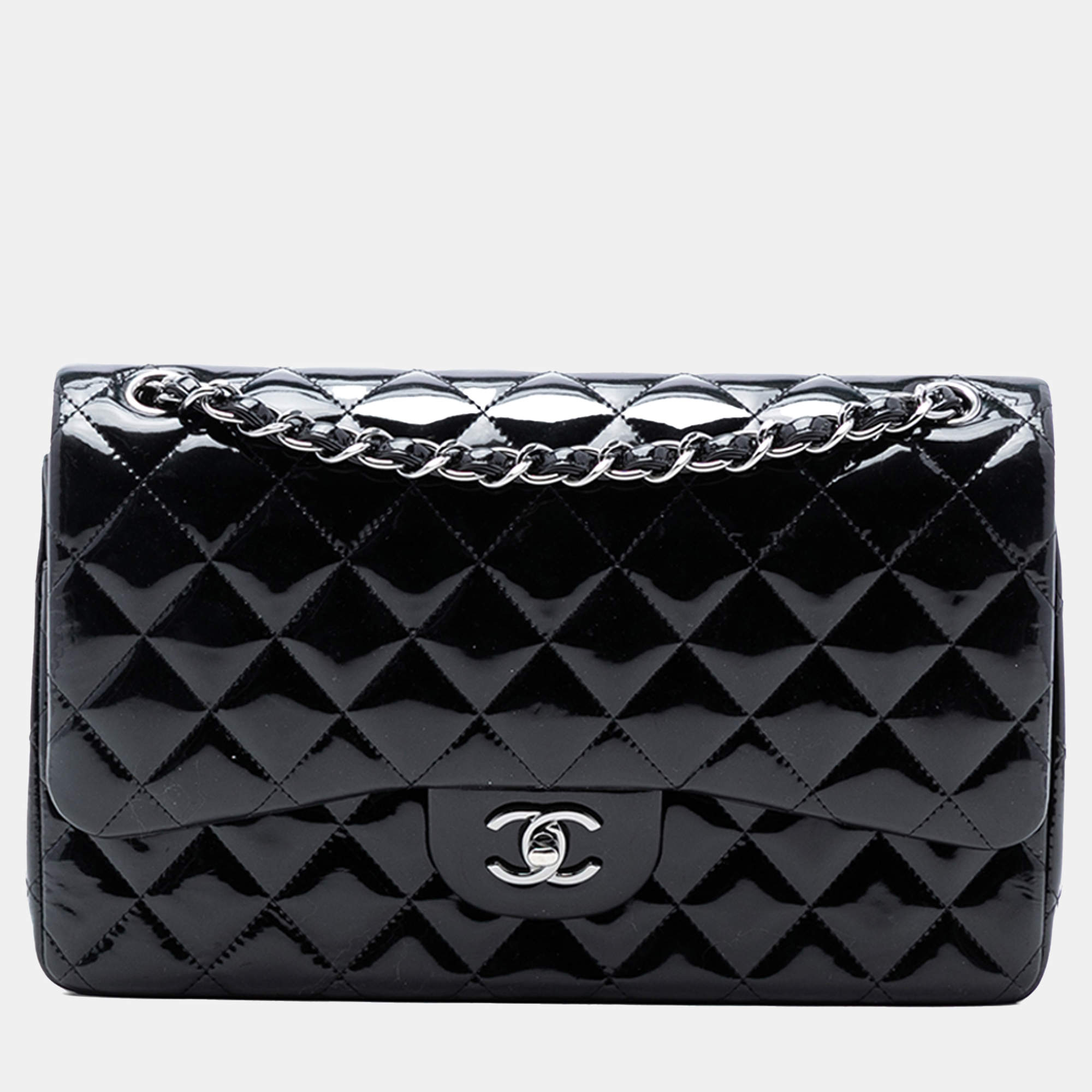 Pre Owned حقيبة شانيل كلاسيك سوداء جامبو براءة جلد رفرف مزدوج