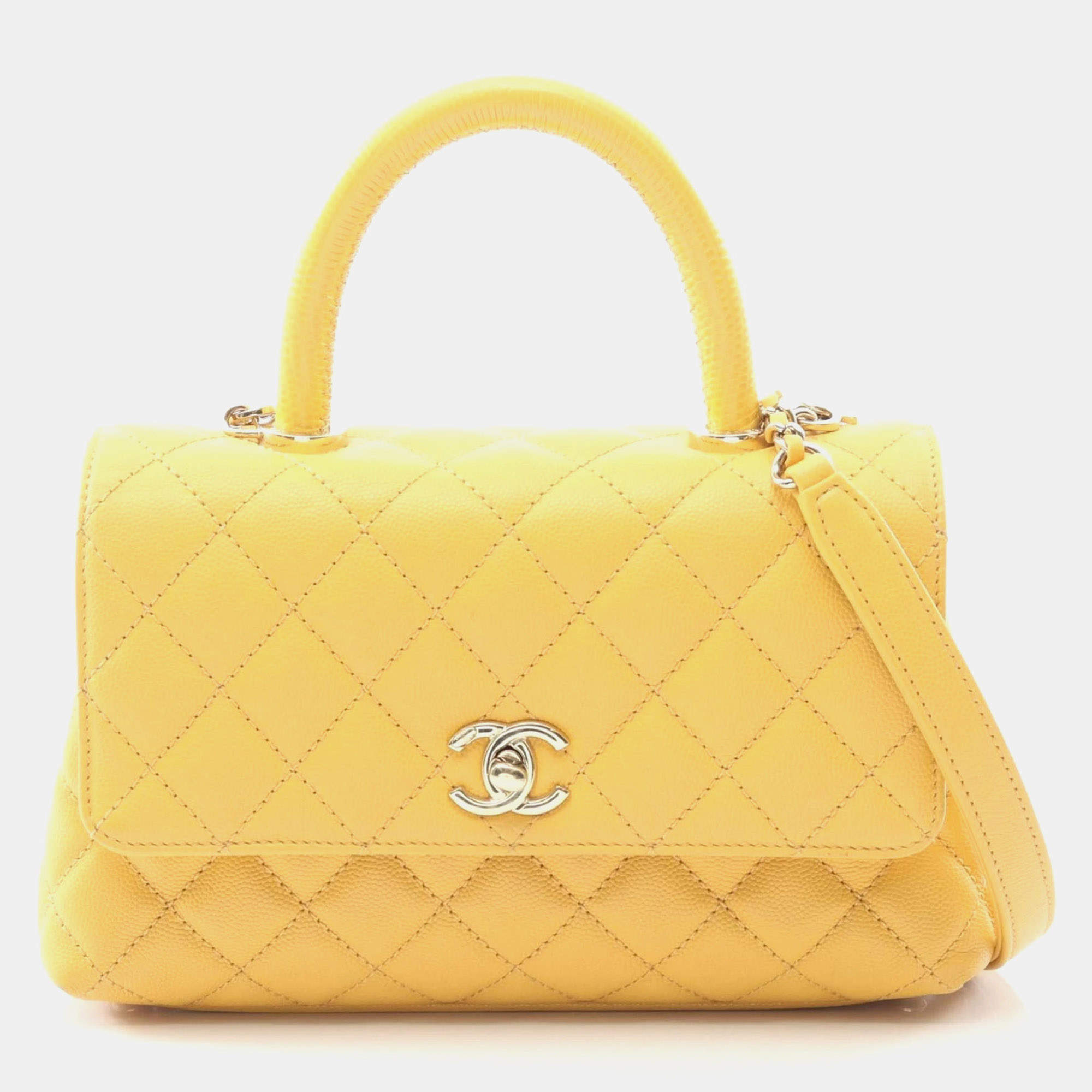 مملوكة مسبقًا Chanel Coco Handle Flap Matelasse Handbag In Calfskin Leather Yellow