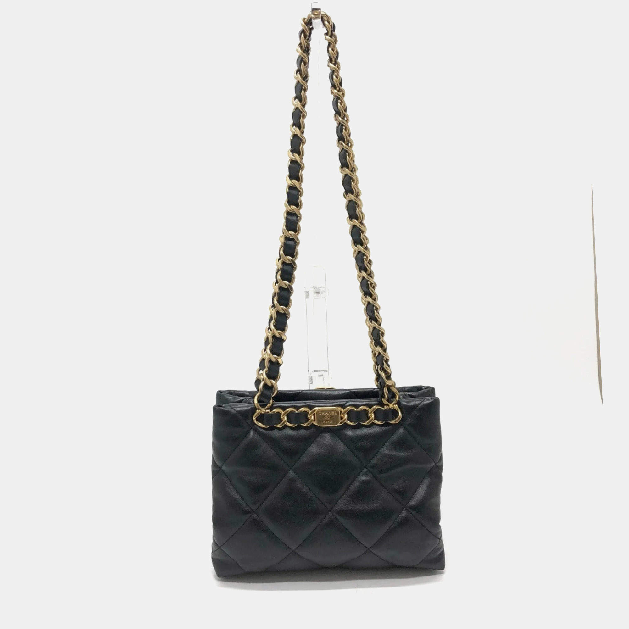 Pre Owned Chanel Coco Mark Cc Matelasse Small Shopping Bag Chain Shoulder Lambskin Black