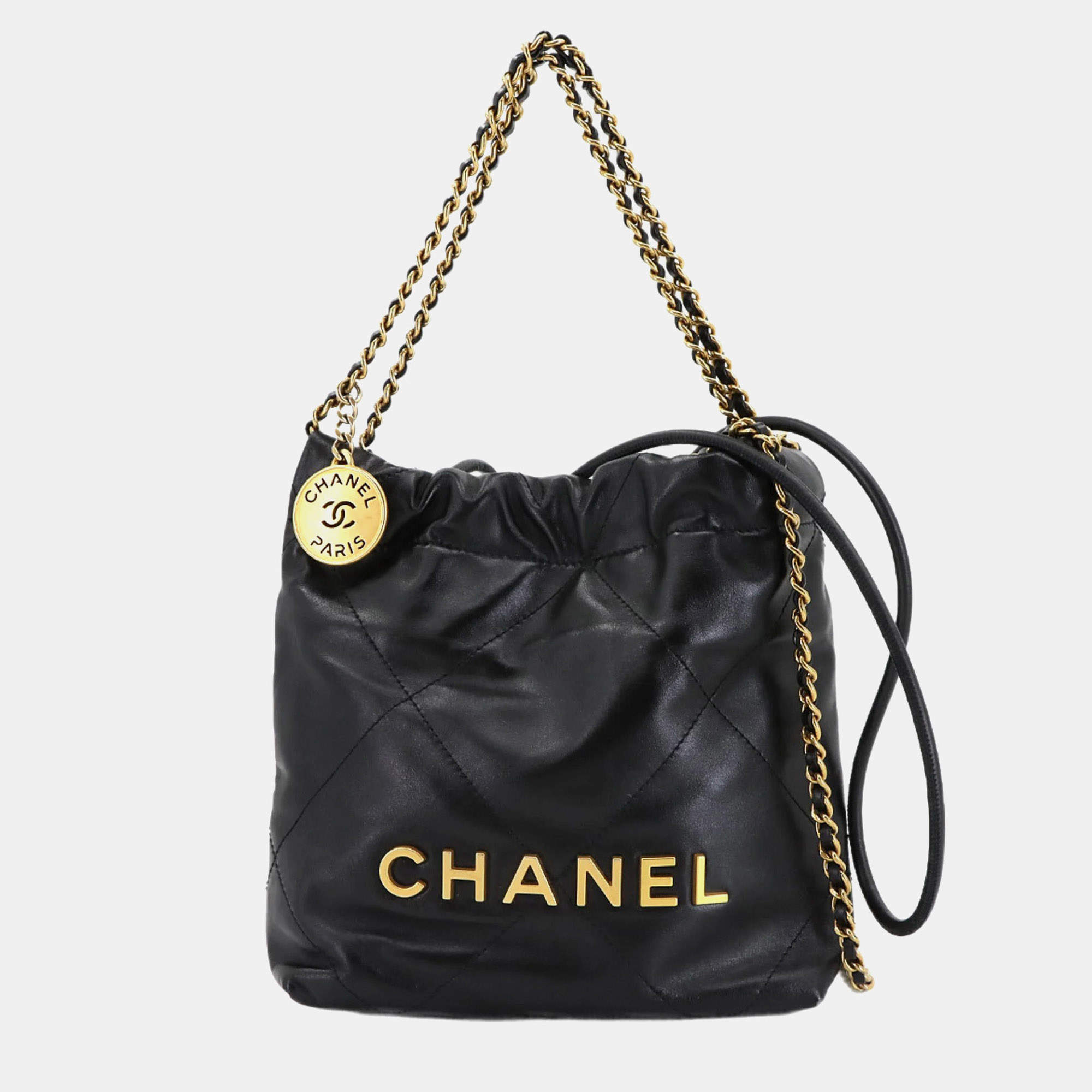 مملوكة مسبقًا Chanel 22 Mini 2-Way Chain Hand/Shoulder Bag In Black Leather