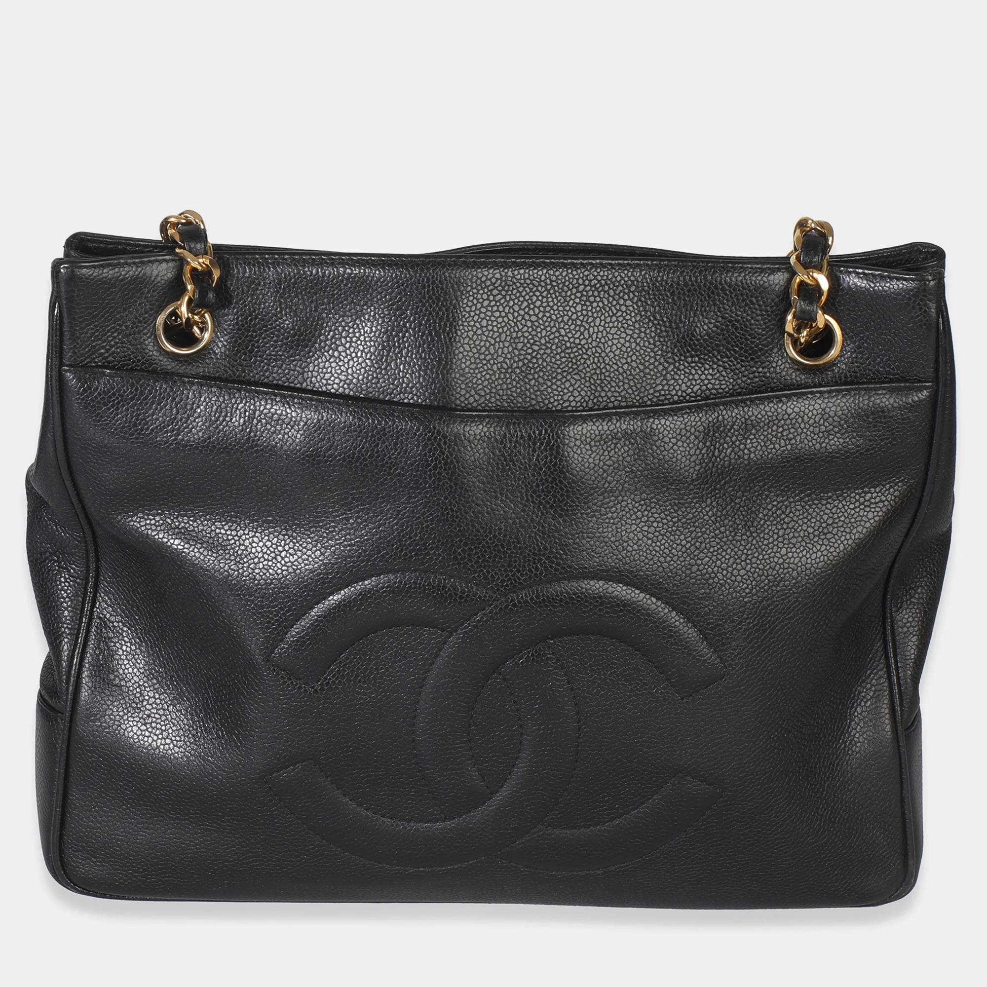 مملوكة مسبقًا Chanel Vintage Black Jumbo CC Caviar Chain Tote