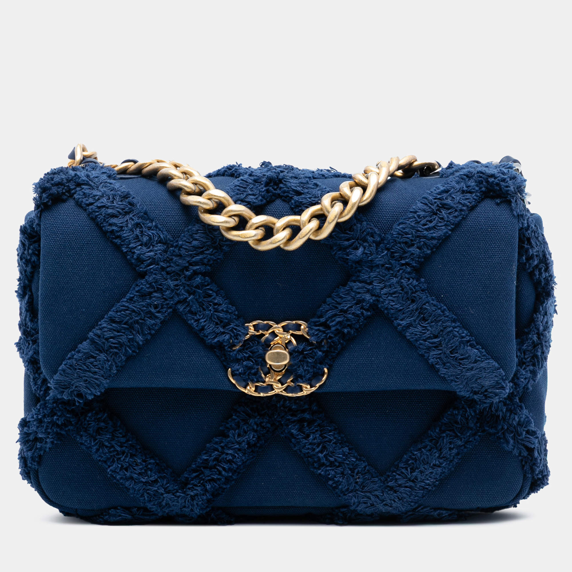 Pre Owned Chanel Blue Medium Canvas and Cotton 19 Flap