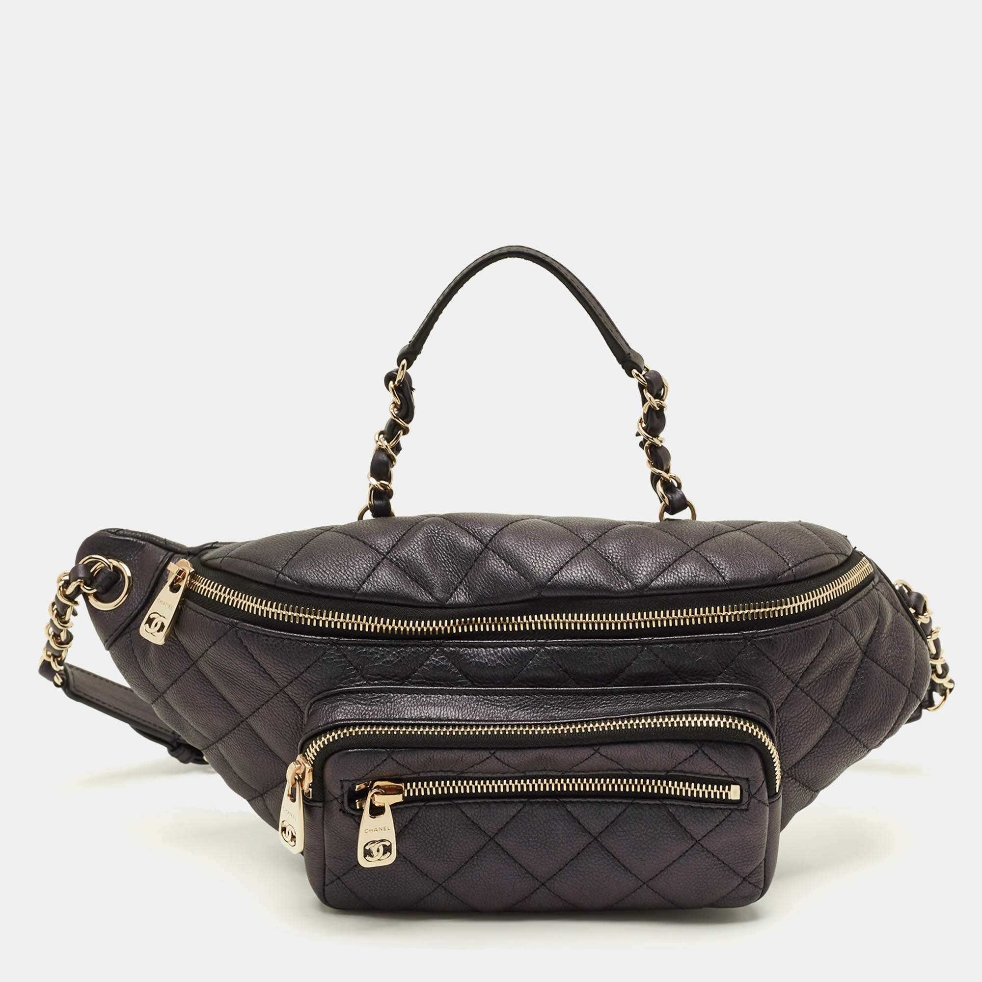 Pre Owned حقيبة خصر شانيل حزام جلد مبطن معدني كافيار