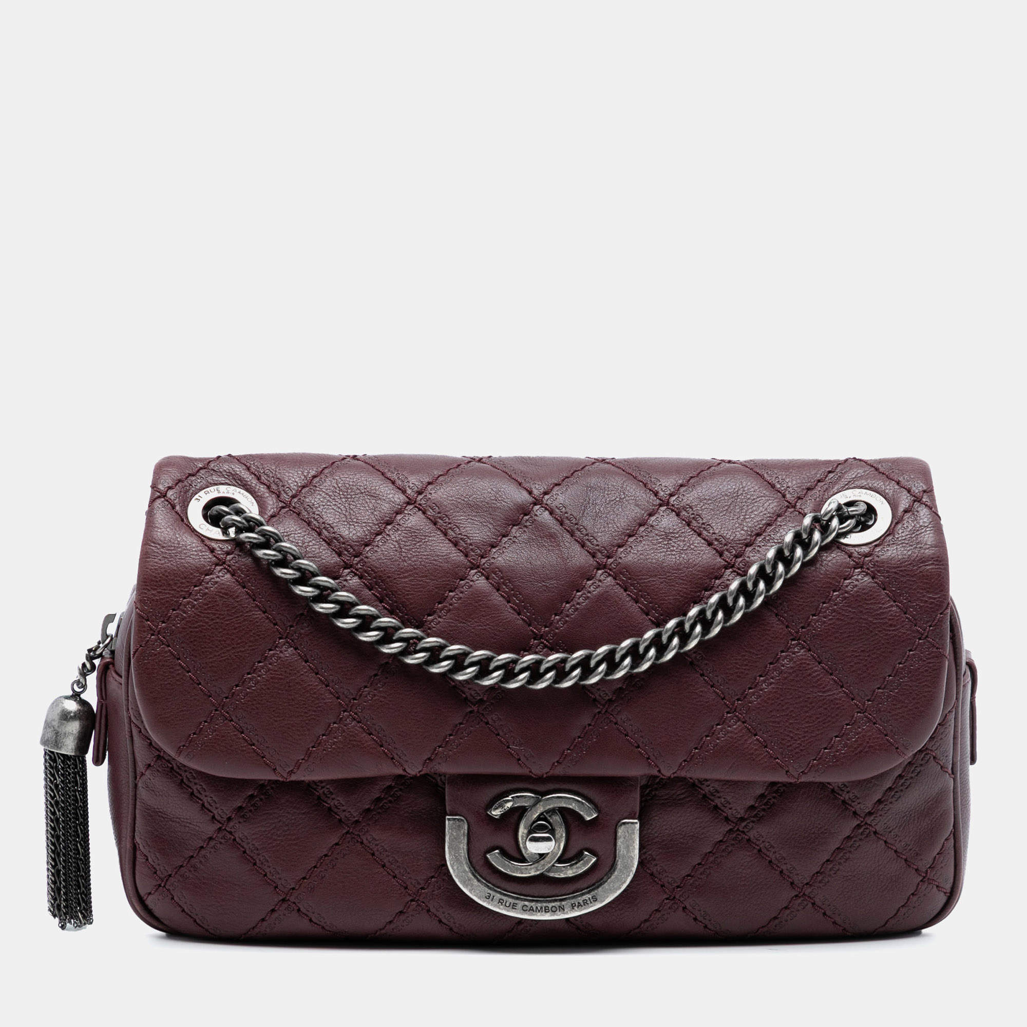 Pre Owned Chanel Red Paris Edinburgh Medium Calfskin Coco Sporran Flap