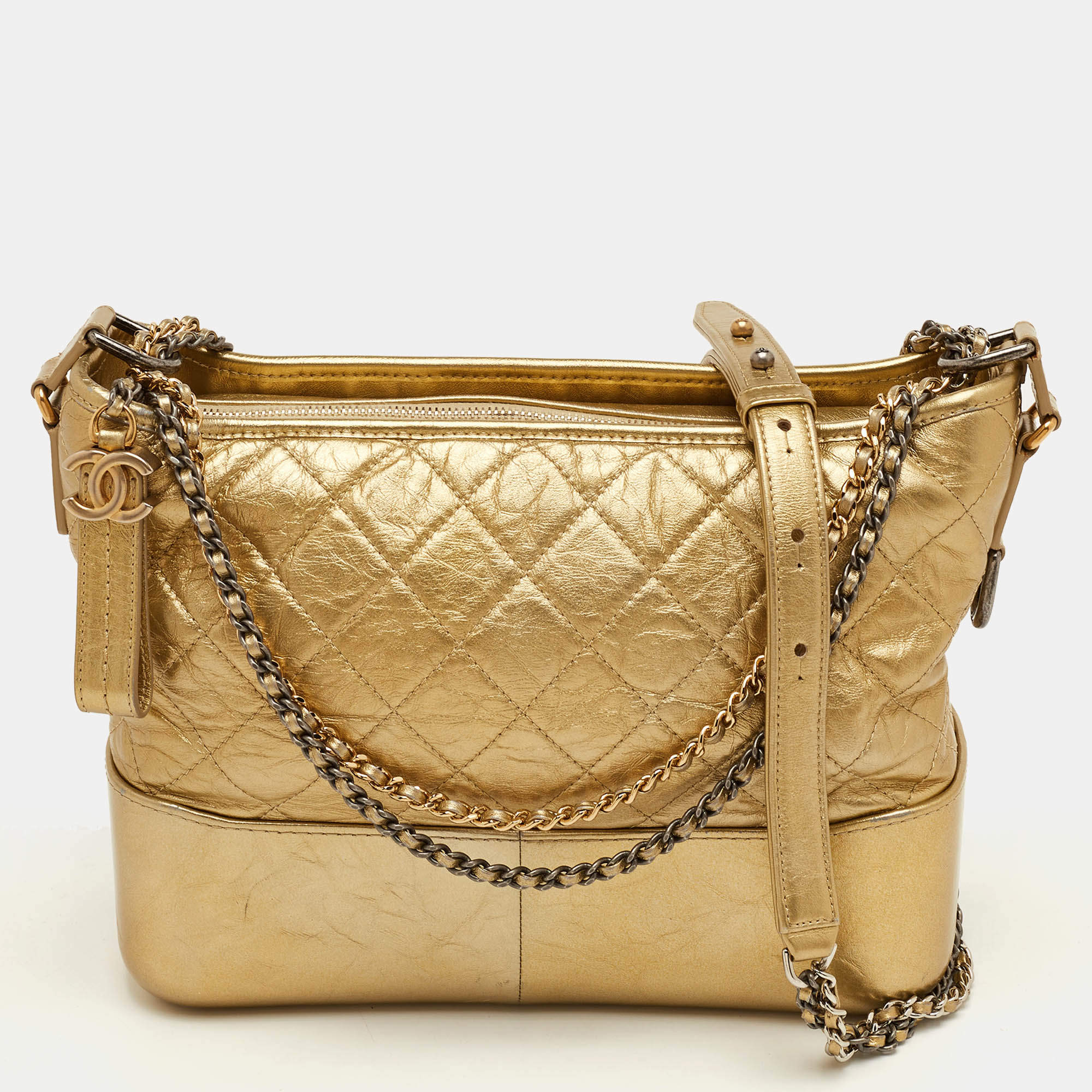 مملوكة مسبقًا Chanel Gabrielle Large Metallic Gold Quilted Leather Shoulder Bag